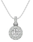 Lanț din Aur 14k cu Pandantiv Rotund Brilliant Halo, Diamante Naturale de 2.34 ct din 14K Aur Alb - Castelo.ro