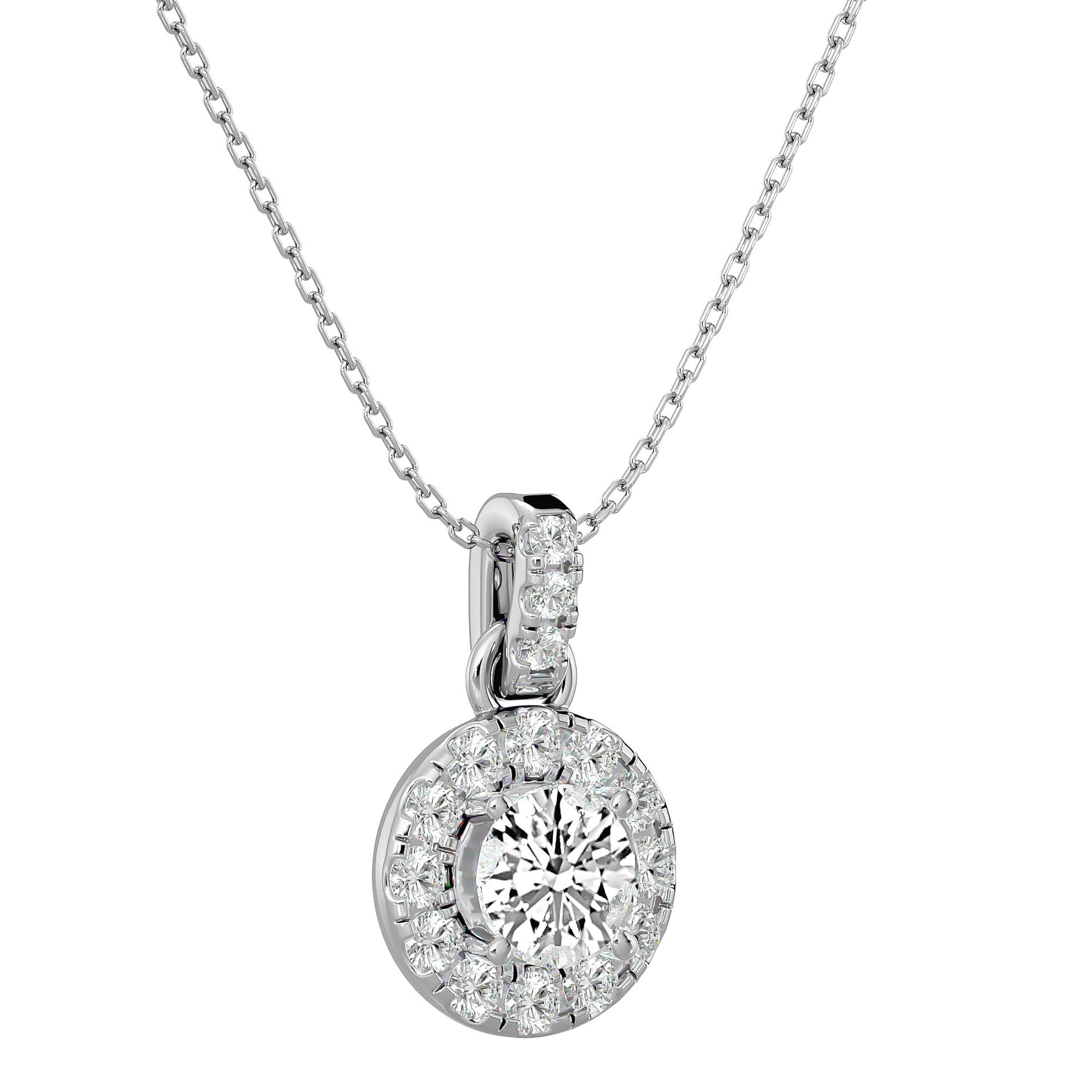 Lanț cu Pandantiv Rotund Brilliant Halo, Diamante Create în Laborator de 2.34 ct din - Castelo.ro