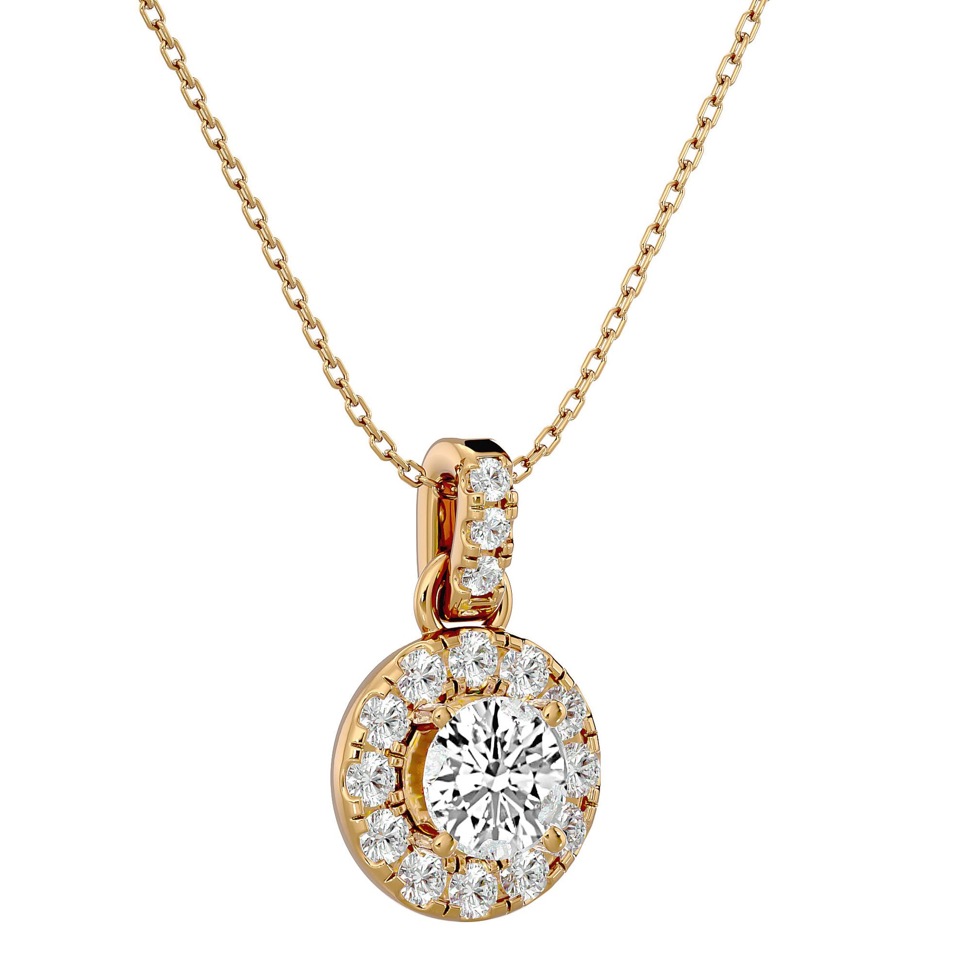 Lanț din Aur 14k cu Pandantiv Rotund Brilliant Halo, Diamante Naturale de 2.34 ct din 14K Aur Galben - Castelo.ro