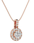 Lanț din Aur 14k cu Pandantiv Rotund Brilliant Halo, Moissanite de 2.34 ct din 14K Aur Roz - Castelo.ro