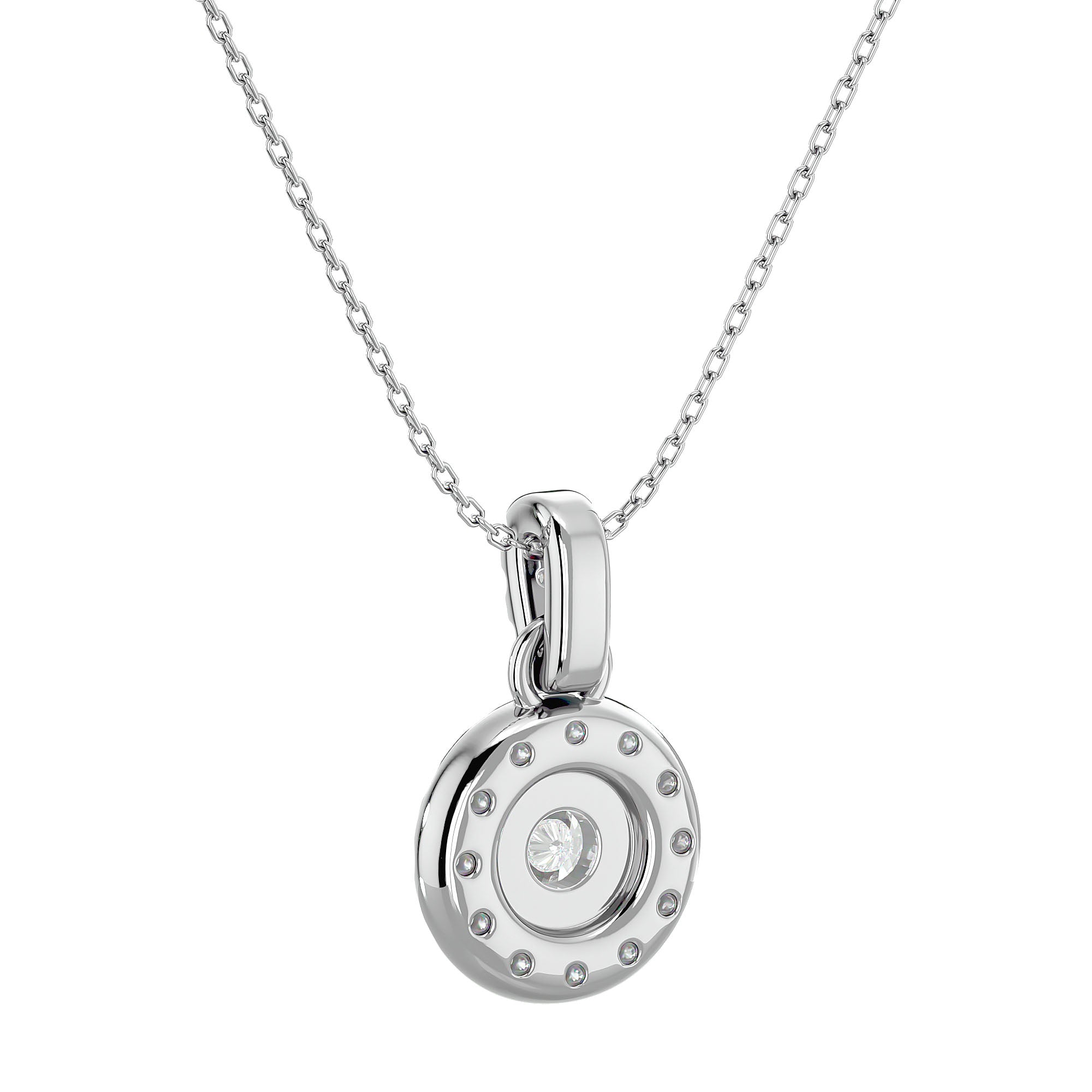 Lanț din Aur 14k cu Pandantiv Rotund Brilliant Halo, Diamante Naturale de 2.34 ct din 14K Aur Alb - Castelo.ro