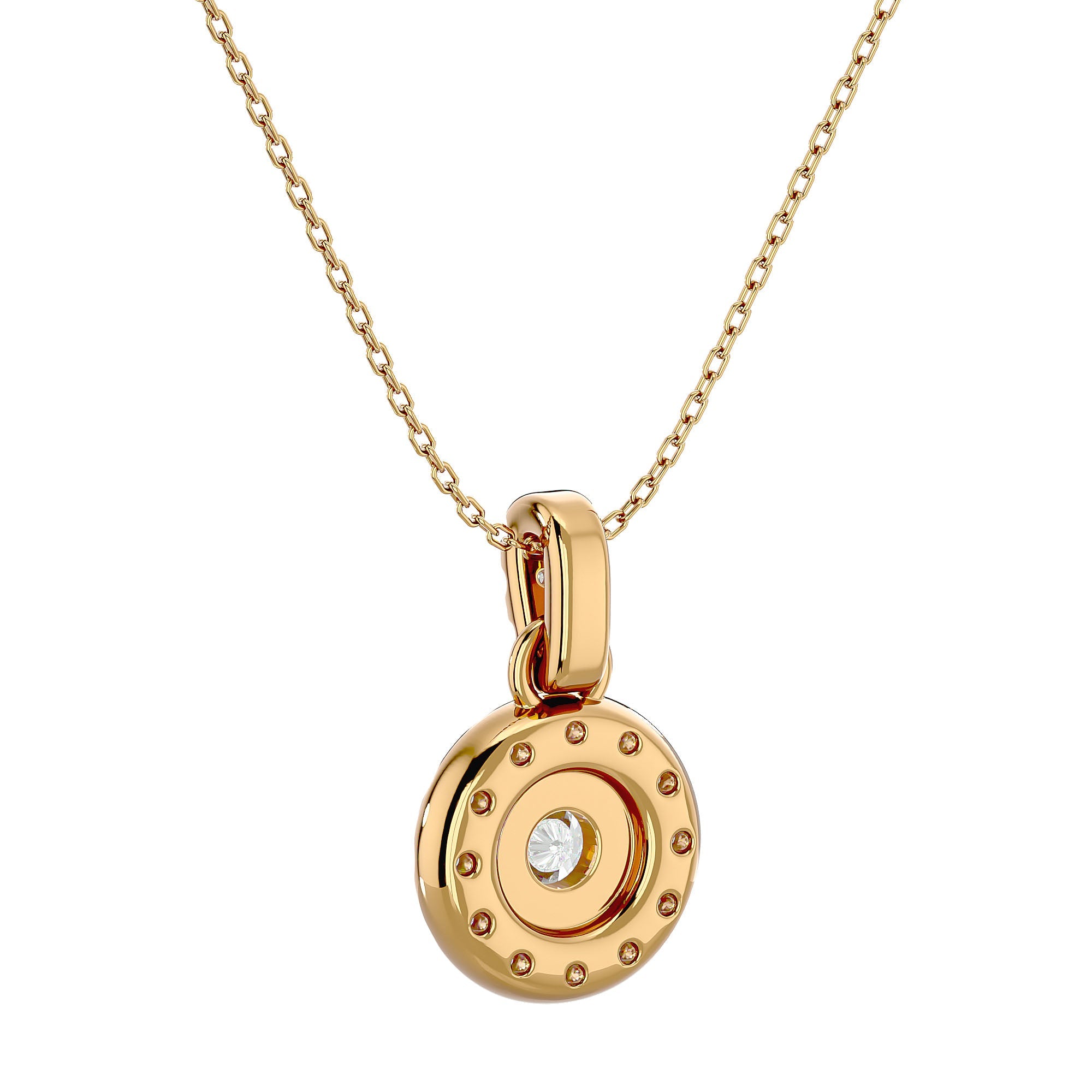 Lanț din Aur 14k cu Pandantiv Rotund Brilliant Halo, Diamante Create în Laborator de 2.34 ct din 14K Aur Galben - Castelo.ro