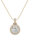 Lanț cu Pandantiv Rotund Brilliant cu Diamant Natural Halo de 1.51 ct din 18K Aur Galben - Castelo.ro