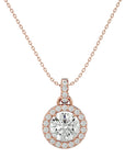 Lanț cu Pandantiv Rotund Brilliant cu Moissanite Halo de 1.51 ct din 18K Aur Roz - Castelo.ro