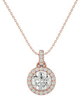Lanț din Aur 14k cu Pandantiv Rotund Brilliant cu Diamant Natural Halo de 1.51 ct din 14K Aur Roz - Castelo.ro