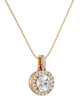 Lanț cu Pandantiv Rotund Brilliant cu Diamant Natural Halo de 1.51 ct din 18K Aur Galben - Castelo.ro