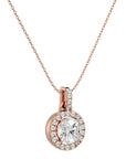 Lanț cu Pandantiv Rotund Brilliant cu Moissanite Halo de 1.51 ct din 18K Aur Roz - Castelo.ro