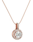 Lanț cu Pandantiv Rotund Brilliant cu Diamant Natural Halo de 1.51 ct din 18K Aur Roz - Castelo.ro