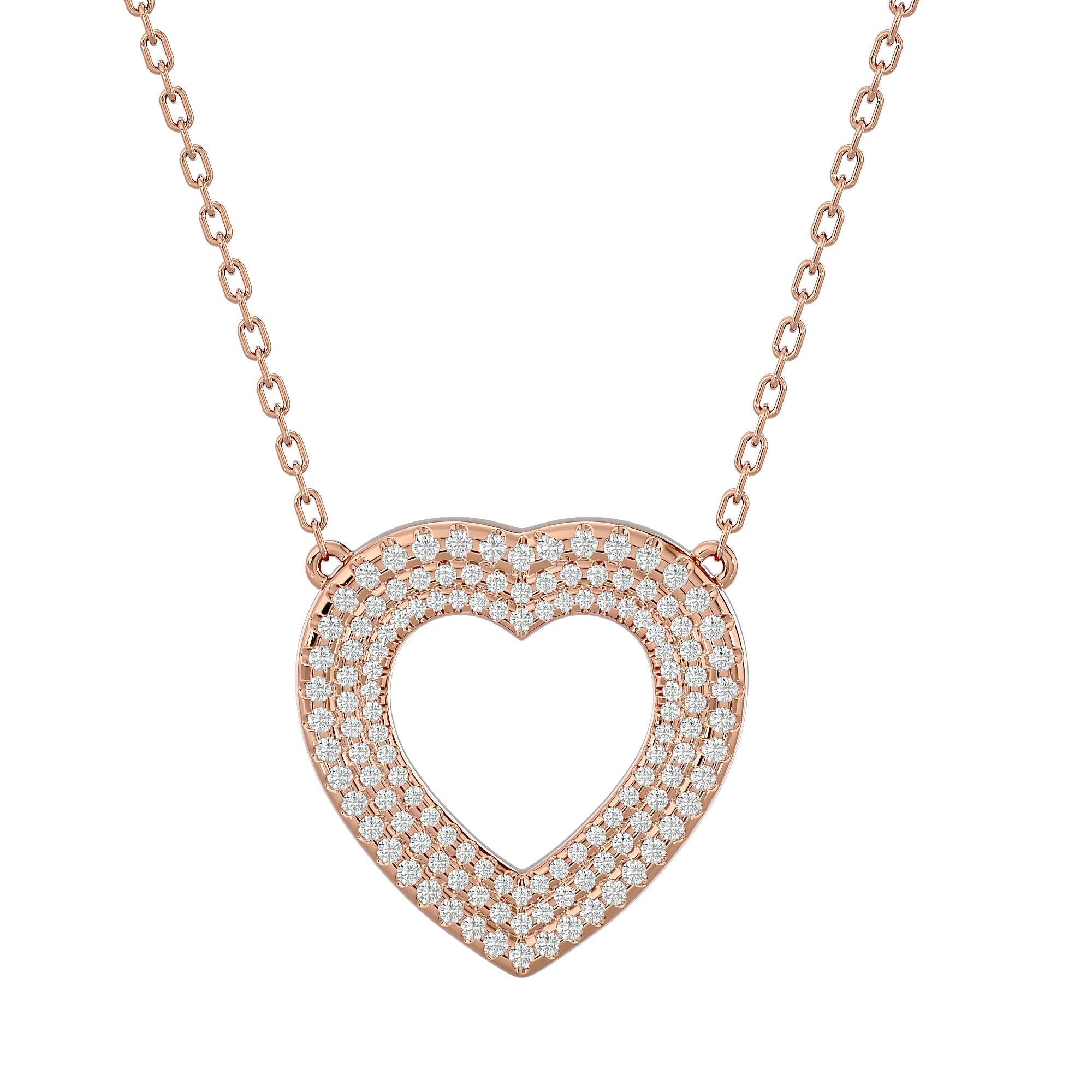 Lanț cu Pandantiv Inimă Royal, Diamante Naturale de 1.08 ct din 18K Aur Roz - Castelo.ro
