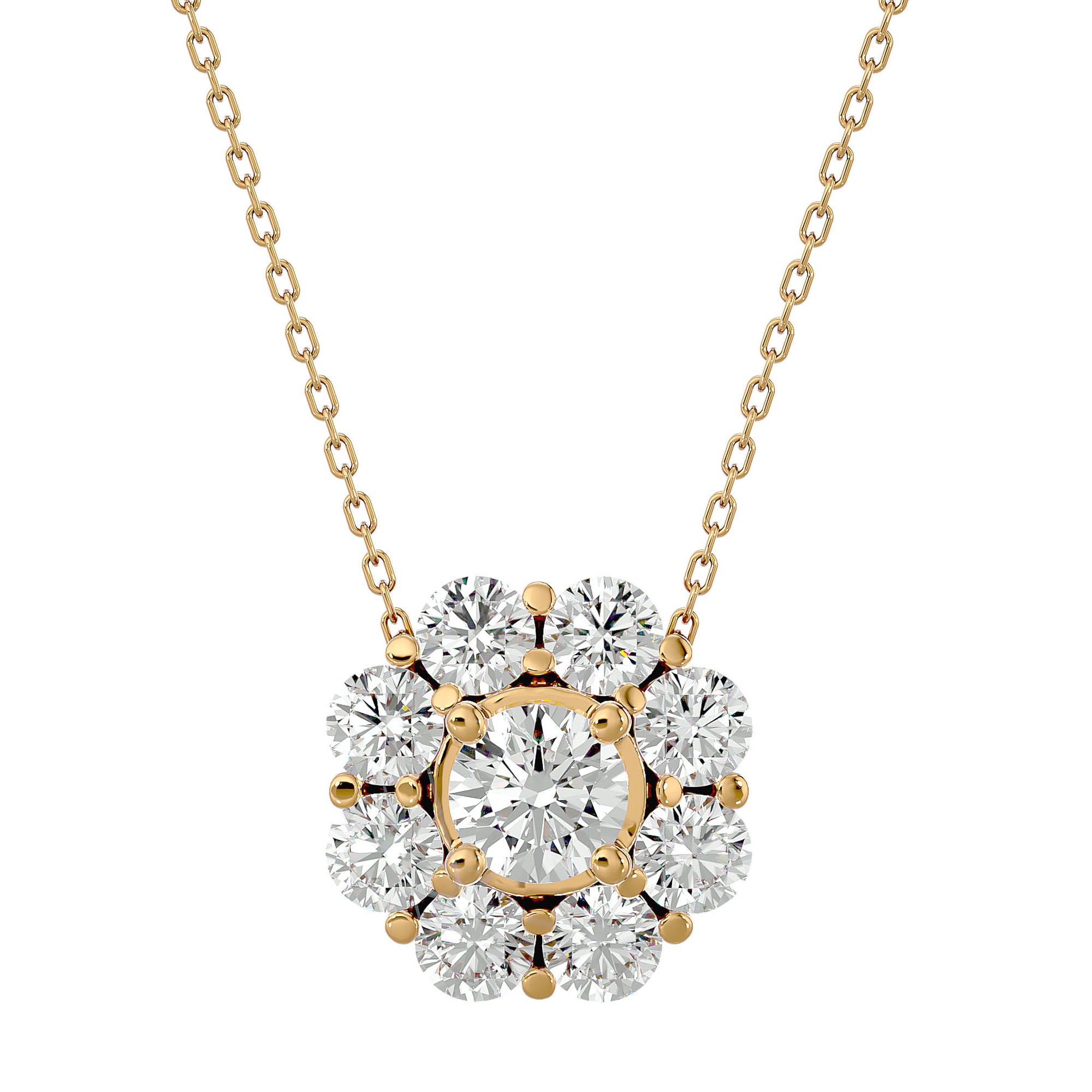 Lanț din Aur 14k cu Pandantiv Floare Eternă Moissanite de 0.93 ct din 14K Aur Galben - Castelo.ro