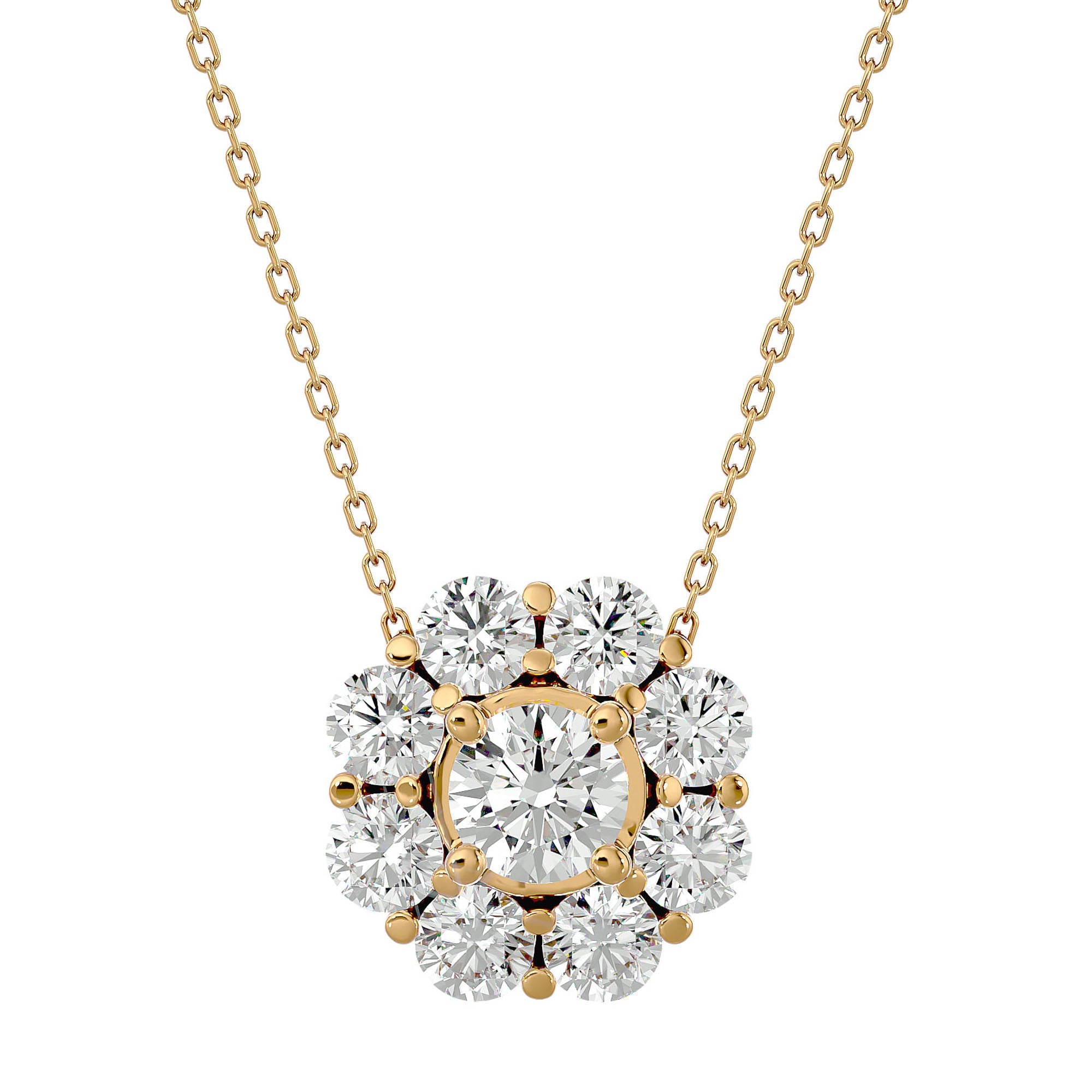 Lanț din Aur 14k cu Pandantiv Floare Eternă Diamante Create în Laborator de 0.93 ct din 14K Aur Galben - Castelo.ro