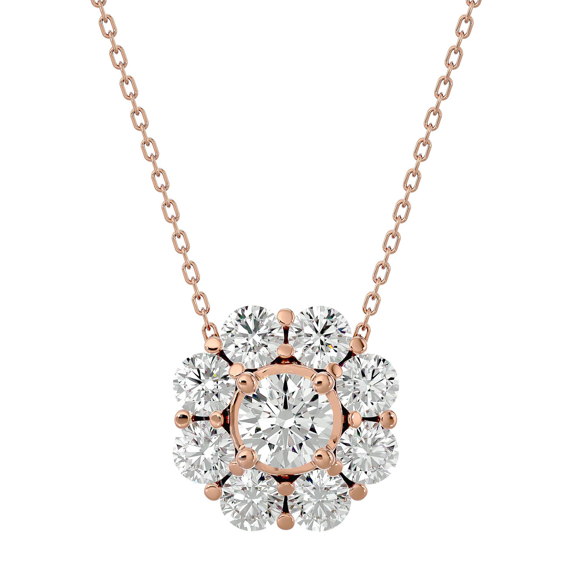 Lanț din Aur 14k cu Pandantiv Floare Eternă Diamante Create în Laborator de 0.93 ct din 14K Aur Roz - Castelo.ro