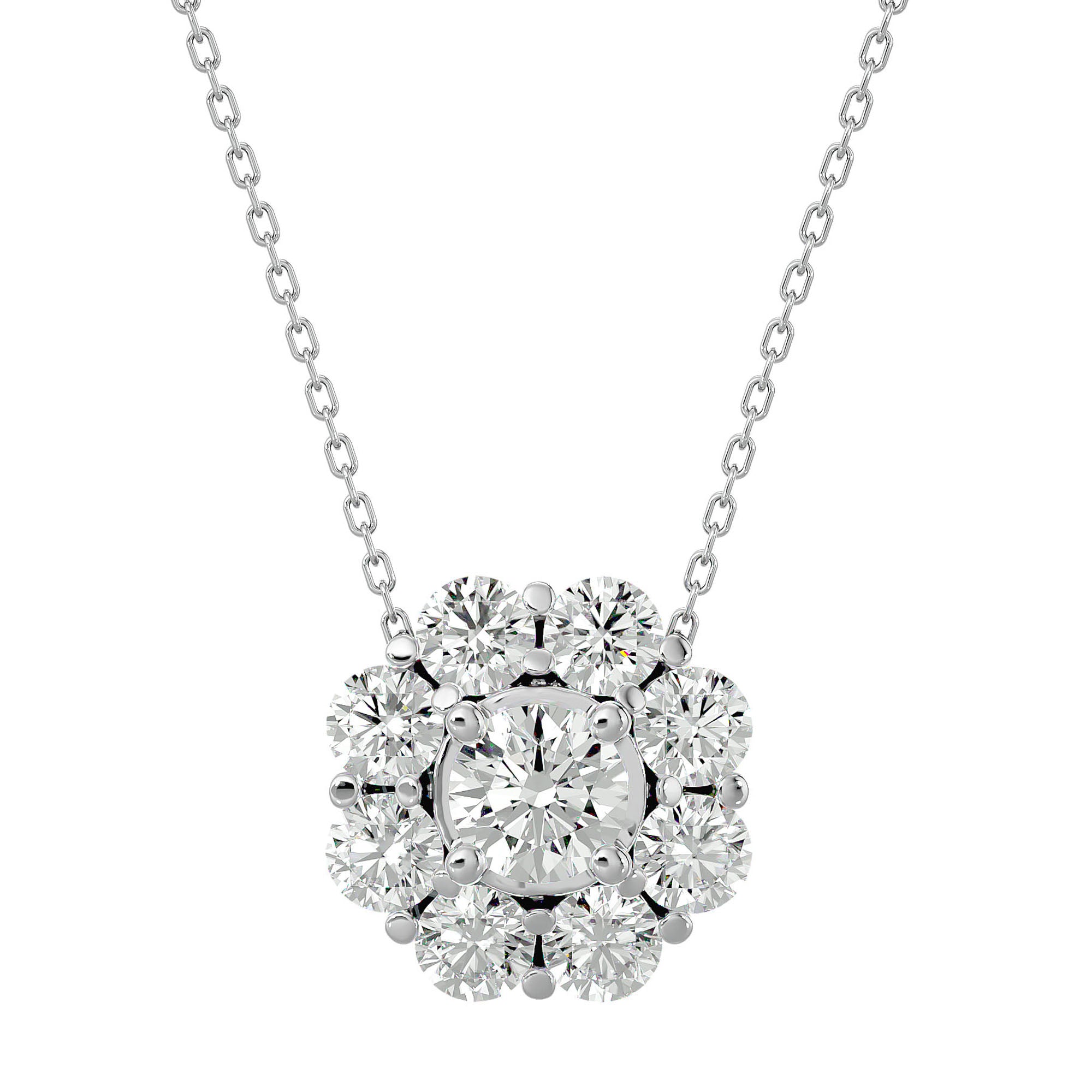 Lanț din Aur 14k cu Pandantiv Floare Eternă Moissanite de 0.93 ct din 14K Aur Alb - Castelo.ro