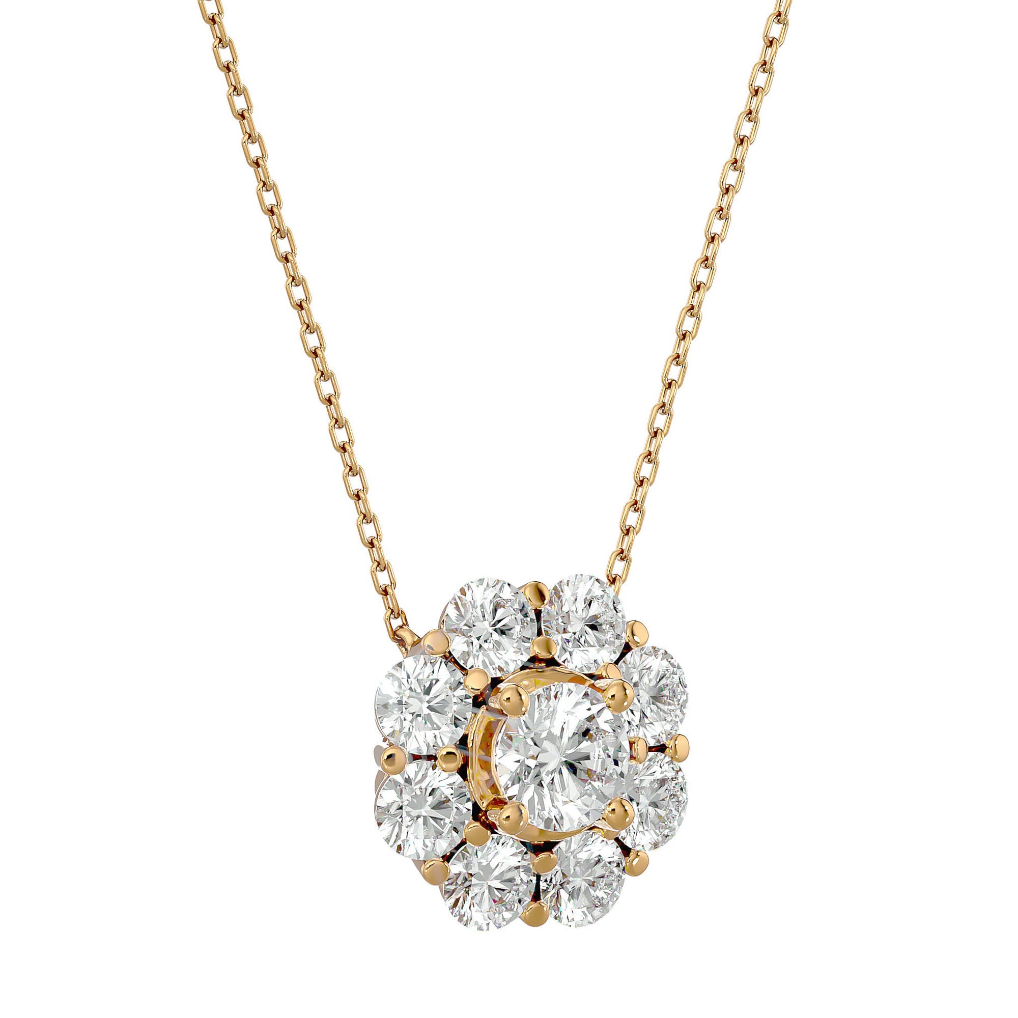 Lanț din Aur 14k cu Pandantiv Floare Eternă Diamante Create în Laborator de 0.93 ct din 14K Aur Galben - Castelo.ro