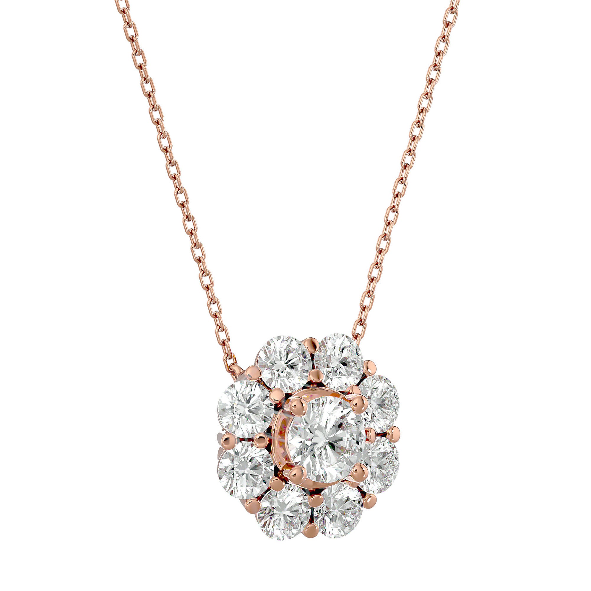 Lanț din Aur 14k cu Pandantiv Floare Eternă Moissanite de 0.93 ct din 14K Aur Roz - Castelo.ro
