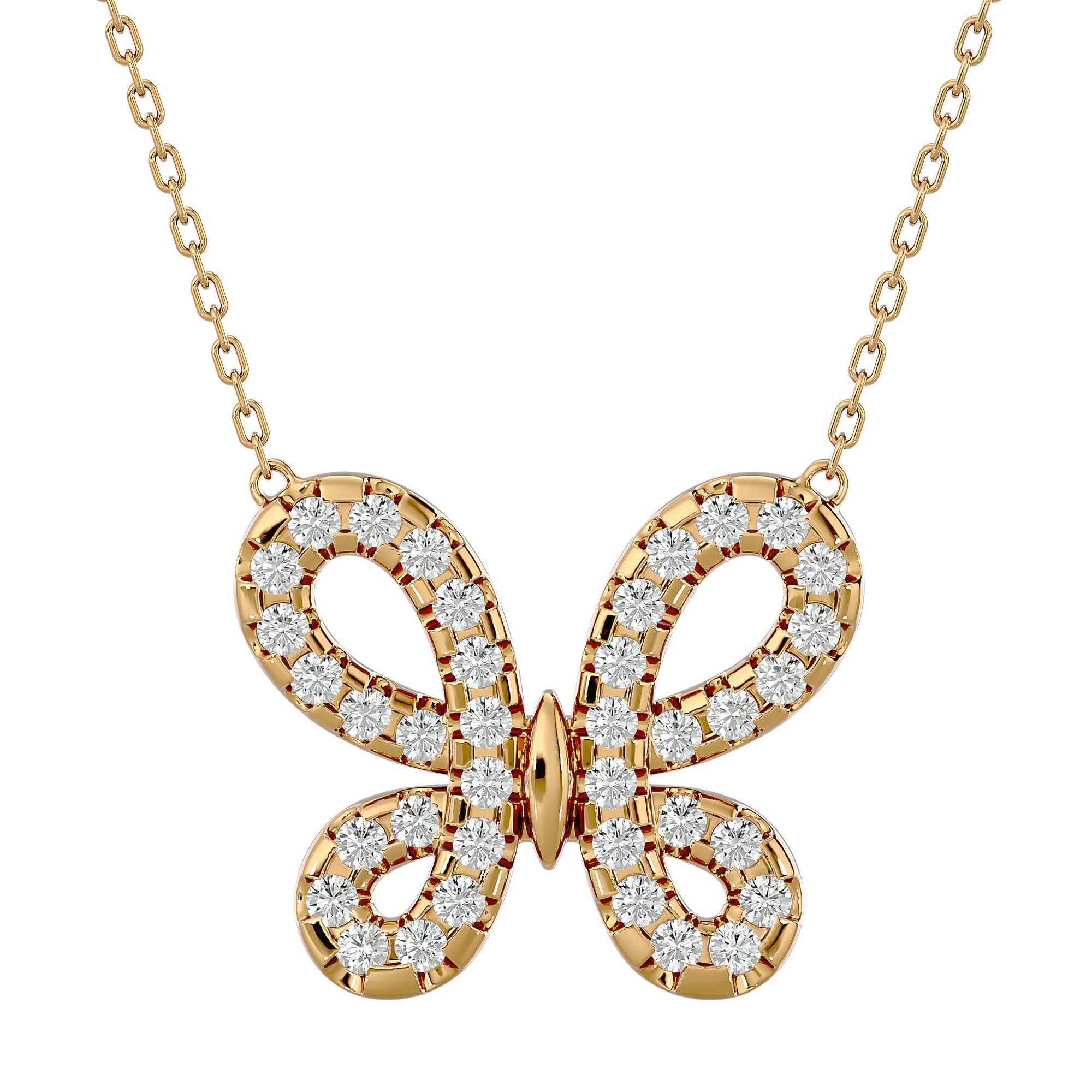 Lanț cu Pandantiv Fluture din Diamante Create în Laborator de 0.31 ct din 18K Aur Galben - Castelo.ro