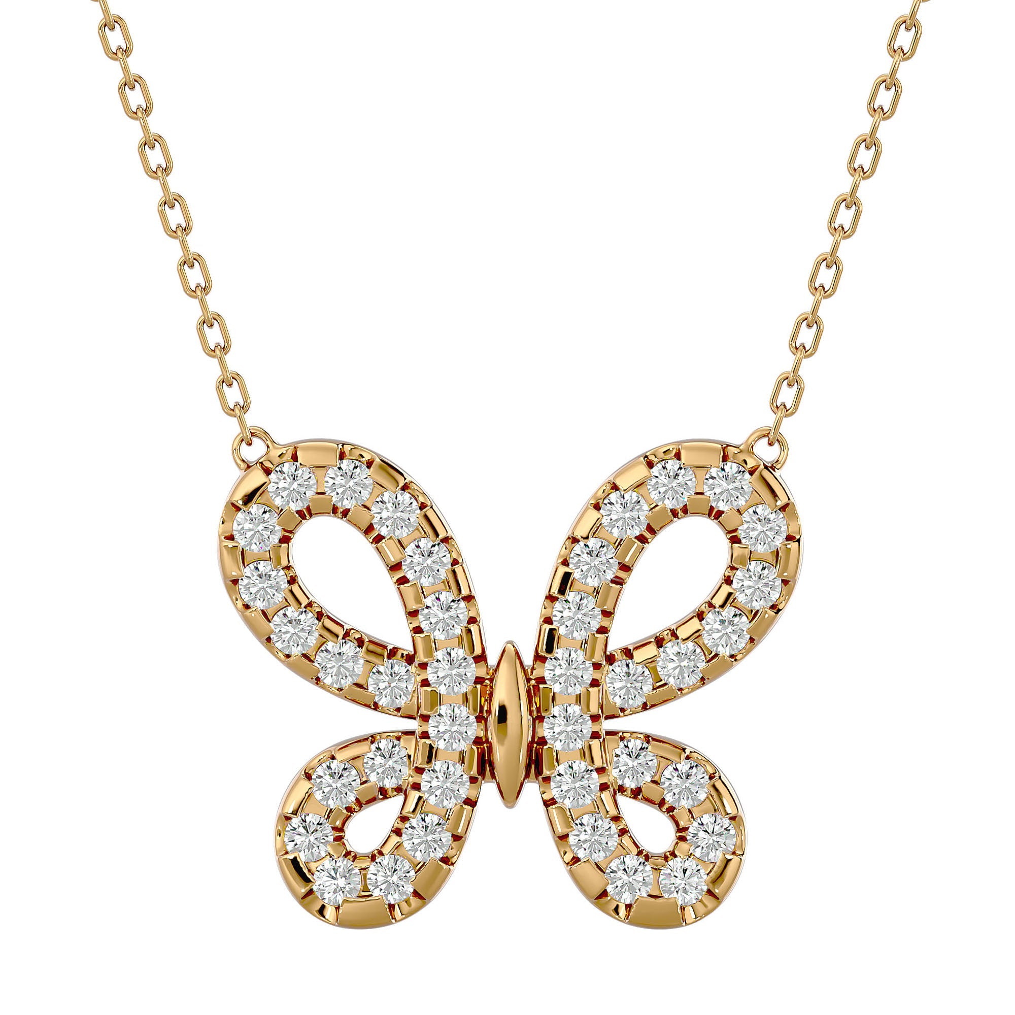 Lanț din Aur 14k cu Pandantiv Fluture din Diamante Create în Laborator de 0.31 ct din 14K Aur Galben - Castelo.ro