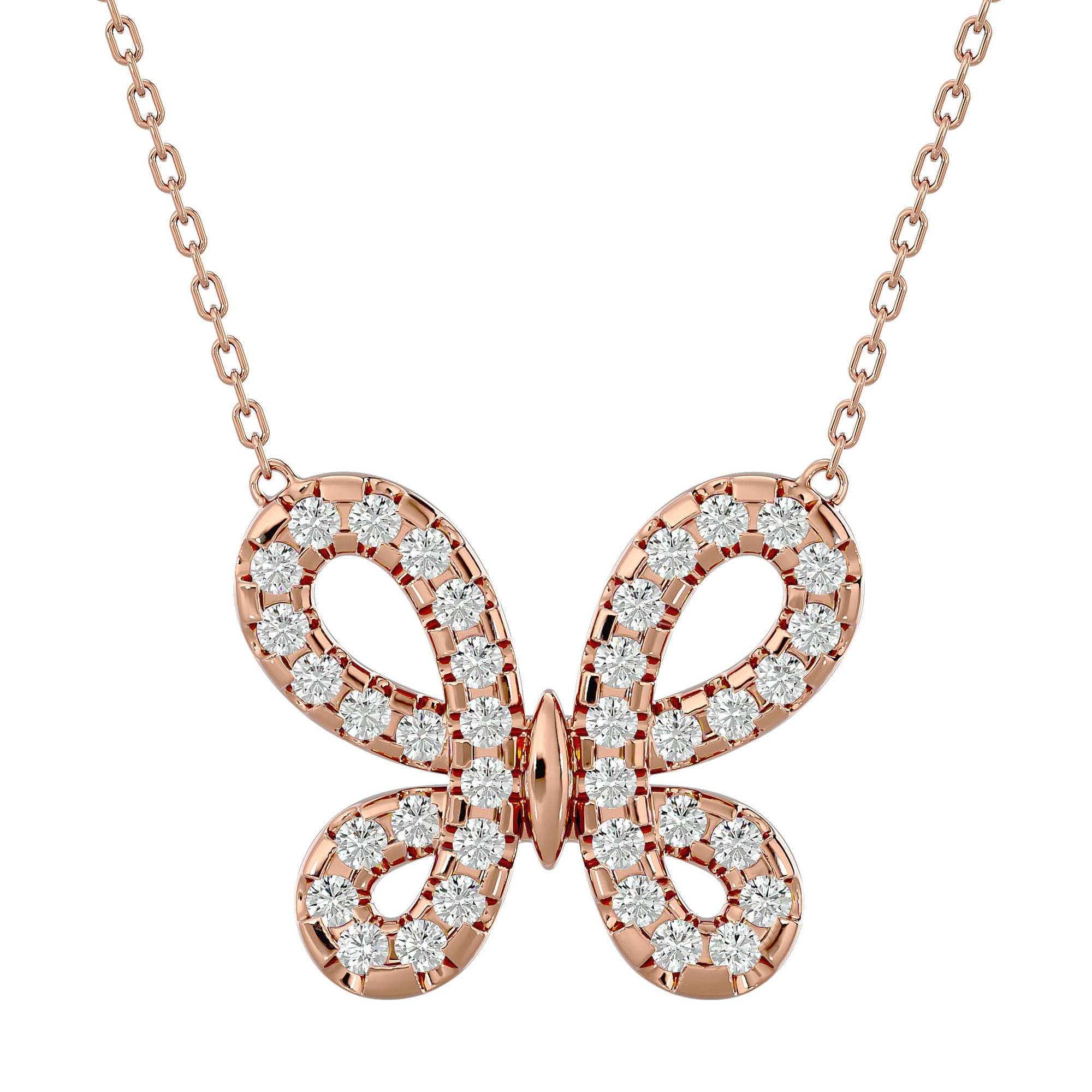 Lanț din Aur 14k cu Pandantiv Fluture din Diamante Create în Laborator de 0.31 ct din 14K Aur Roz - Castelo.ro