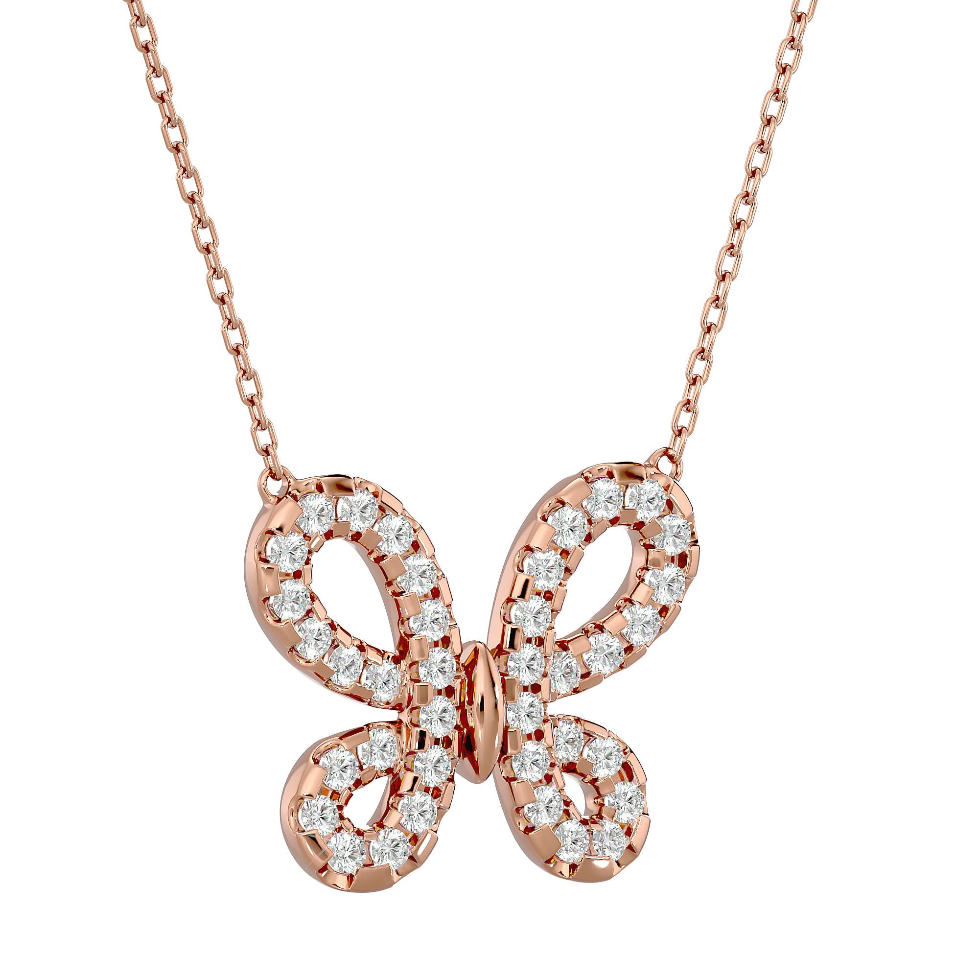 Lanț din Aur 14k cu Pandantiv Fluture din Diamante Create în Laborator de 0.31 ct din 14K Aur Roz - Castelo.ro