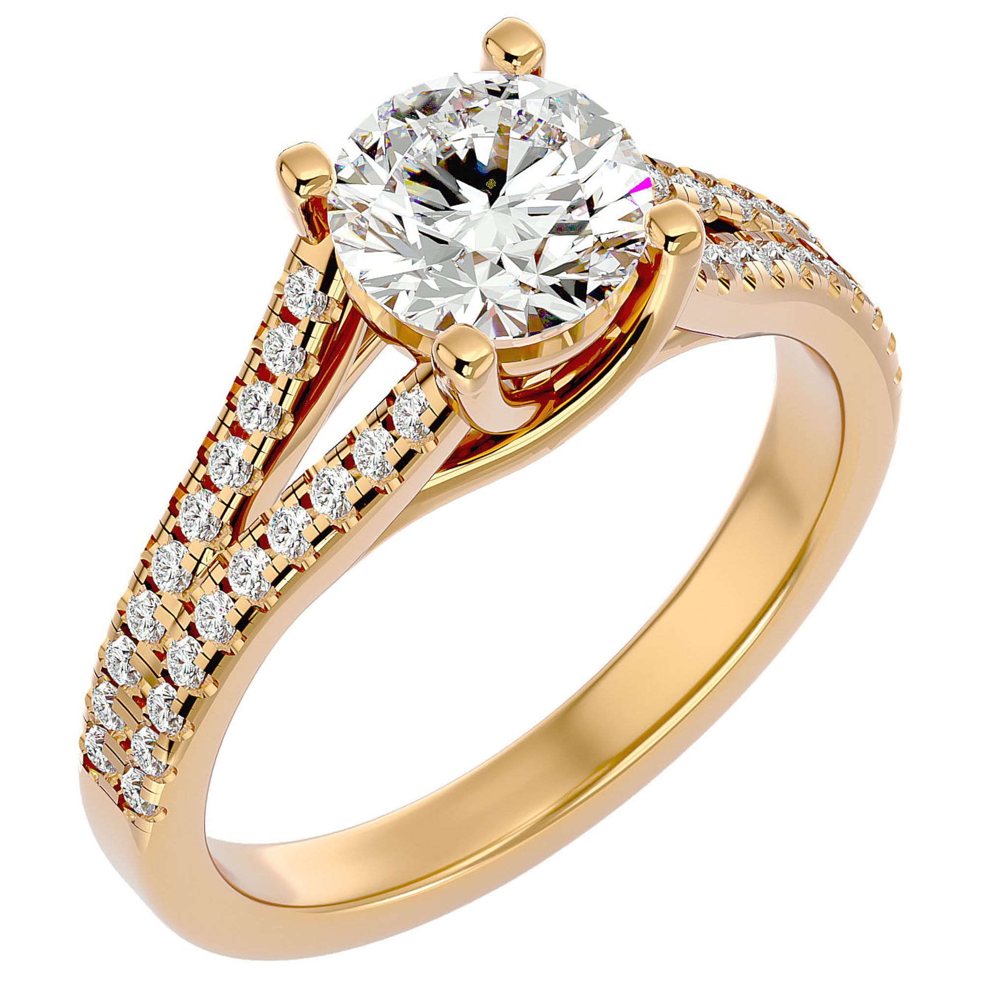 Inel de Logodnă cu Moissanite Tăietură Rotund Brilliant de 1.66 ct din 18k Aur Galben - Castelo.ro