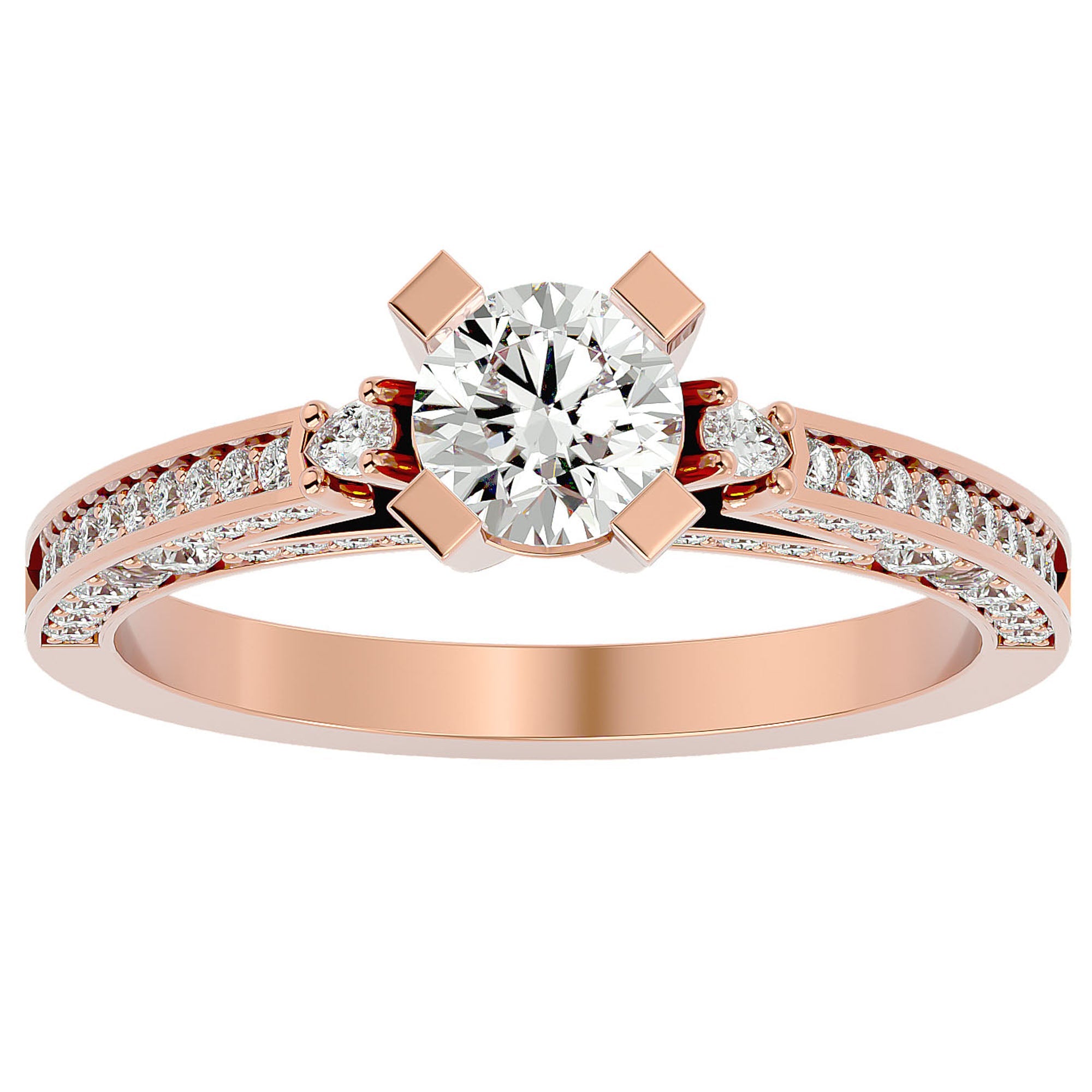 Inel de Logodnă din Aur 14k cu Moissanite Rotund Brilliant de 0.39 ct din 14k Aur Roz - Castelo.ro