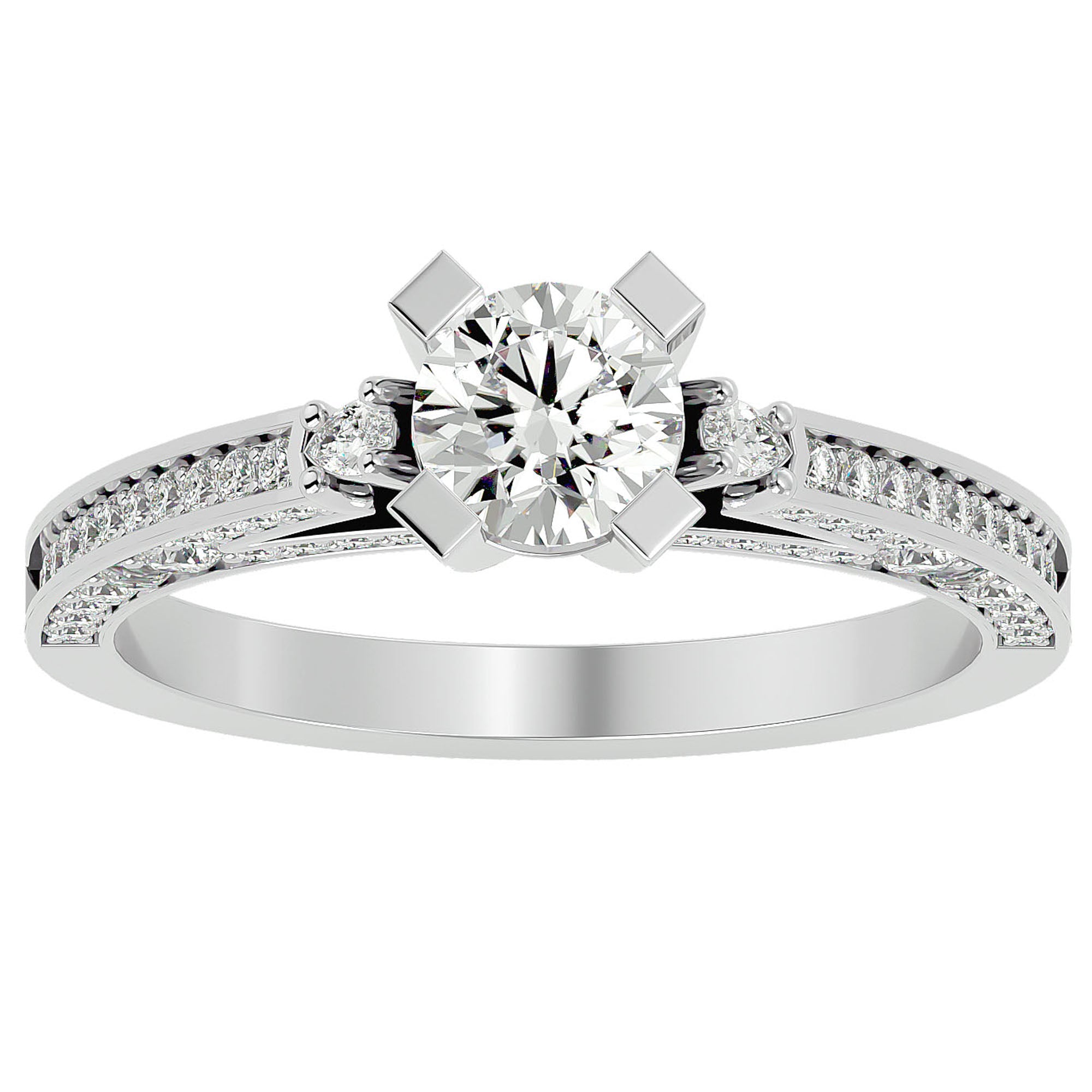 Inel de Logodnă din Aur 14k cu Moissanite Rotund Brilliant de 0.39 ct din 14k Aur Alb - Castelo.ro