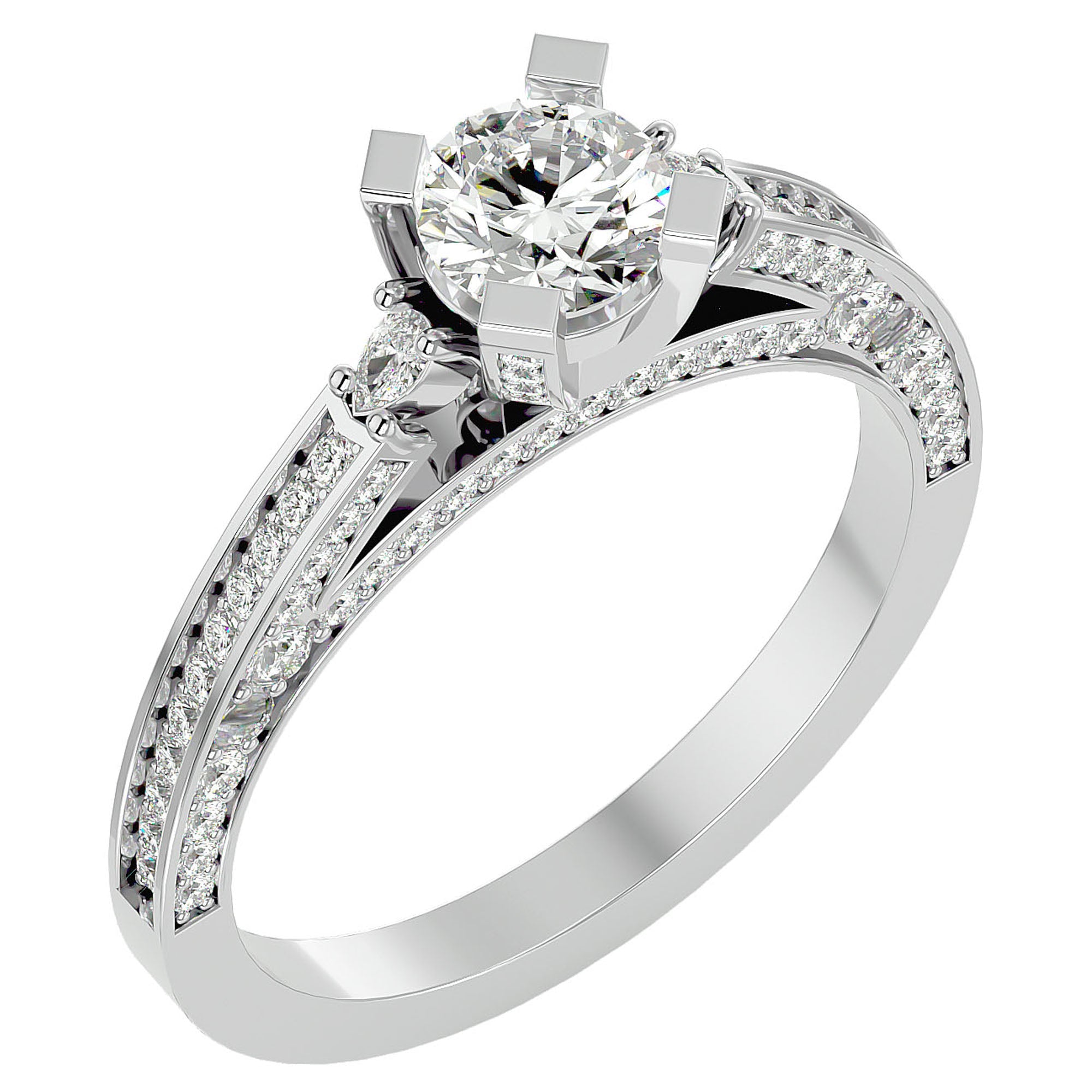 Inel de Logodnă din Aur 14k cu Moissanite Rotund Brilliant de 0.39 ct din 14k Aur Alb - Castelo.ro