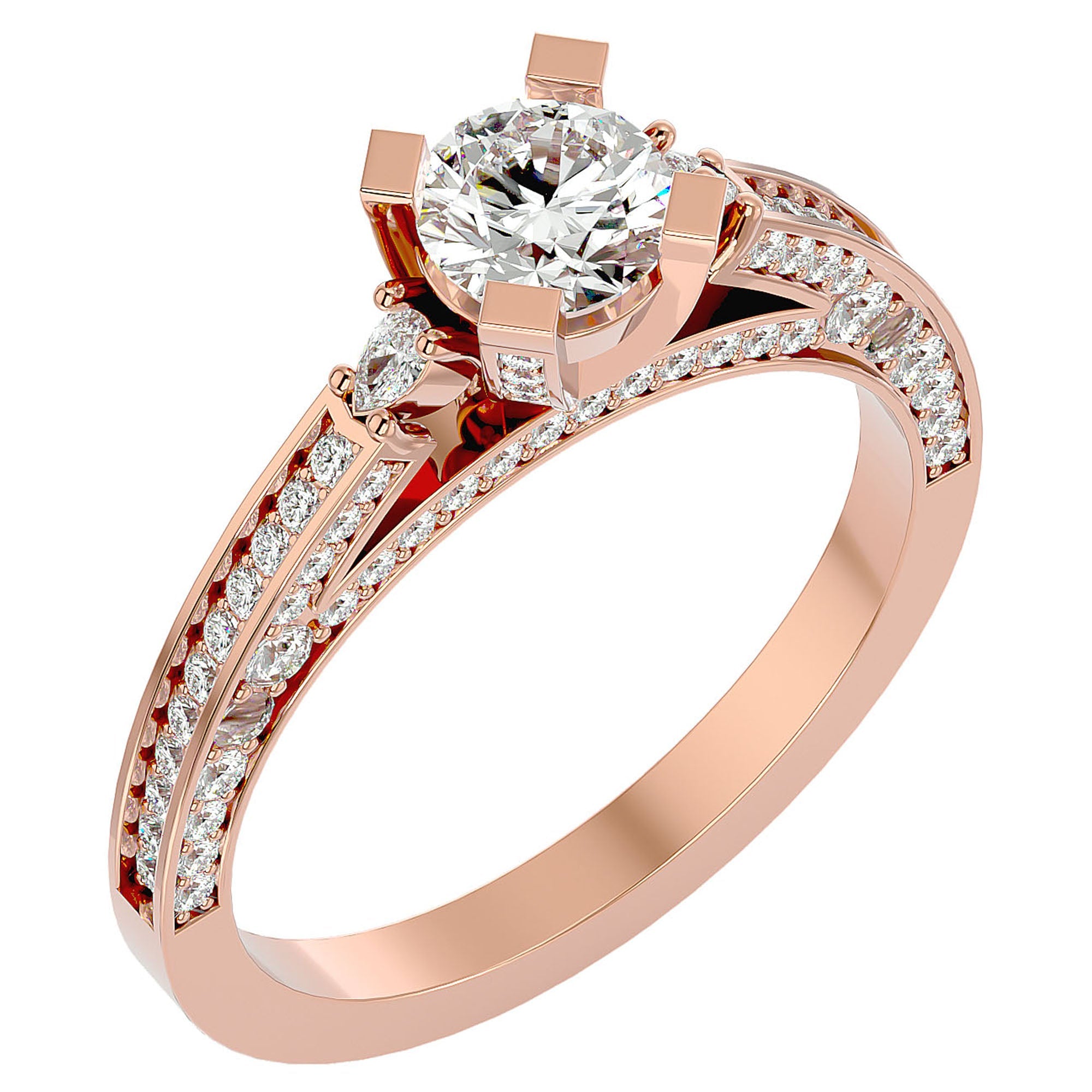 Inel de Logodnă din Aur 14k cu Moissanite Rotund Brilliant de 0.39 ct din 14k Aur Roz - Castelo.ro