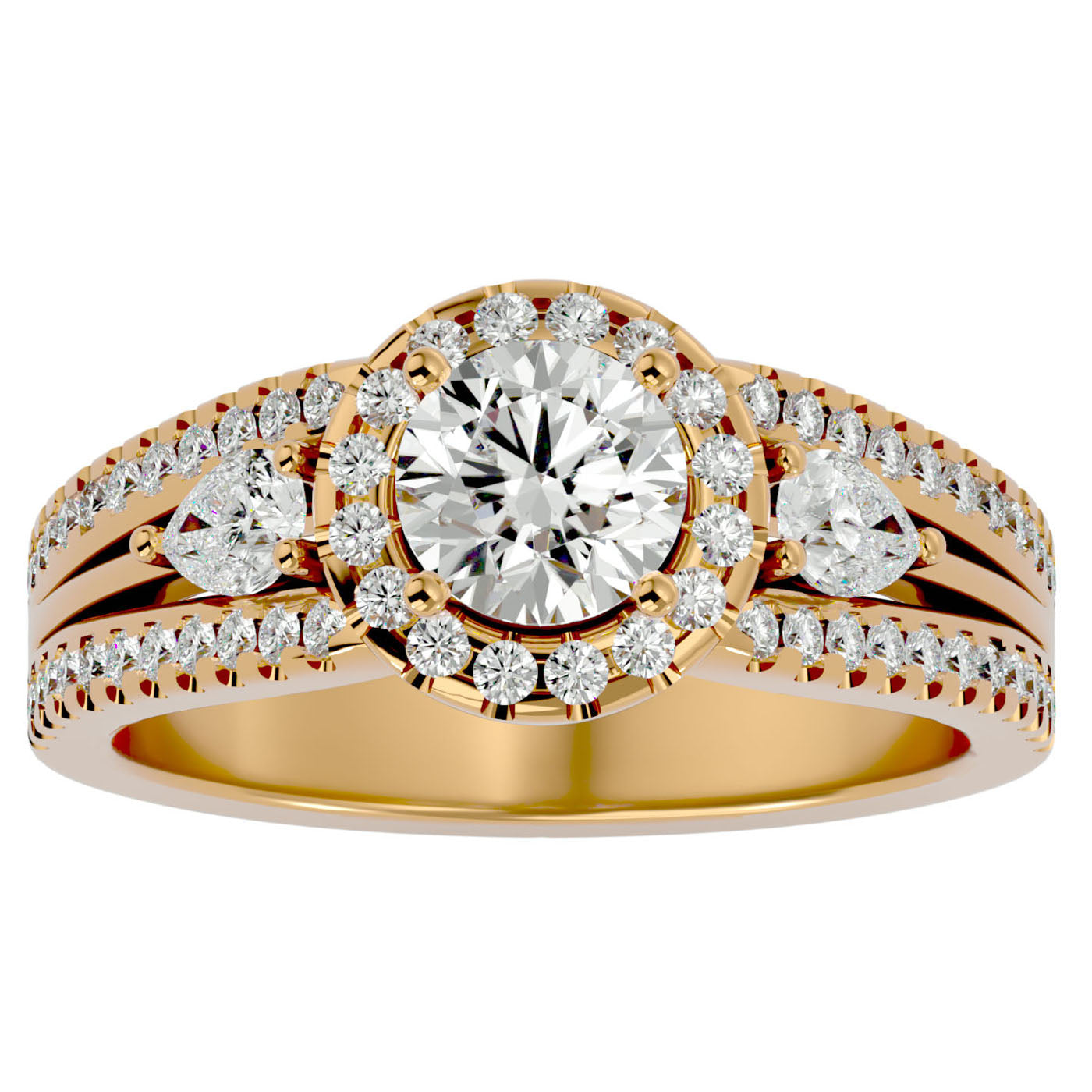 Inel de Logodnă Vintage cu Trei Moissanite Pavè de 1.43 ct din 18k Aur Galben - Castelo.ro