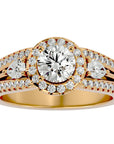 Inel de Logodnă Vintage cu Trei Diamante Create în Laborator Pavè de 1.43 ct din 18k Aur Galben - Castelo.ro