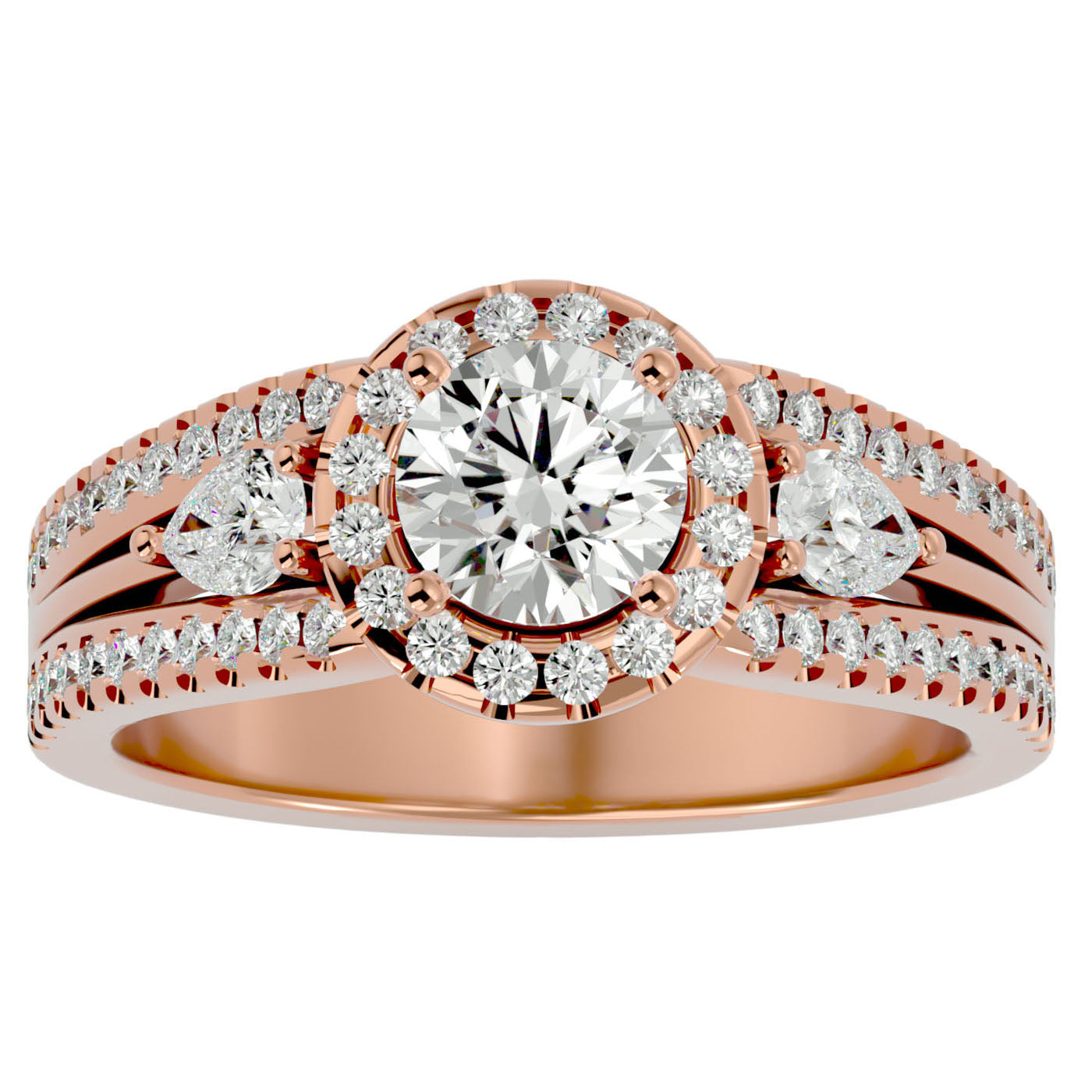 Inel de Logodnă Vintage cu Trei Moissanite Pavè de 1.43 ct din 18k Aur Roz - Castelo.ro