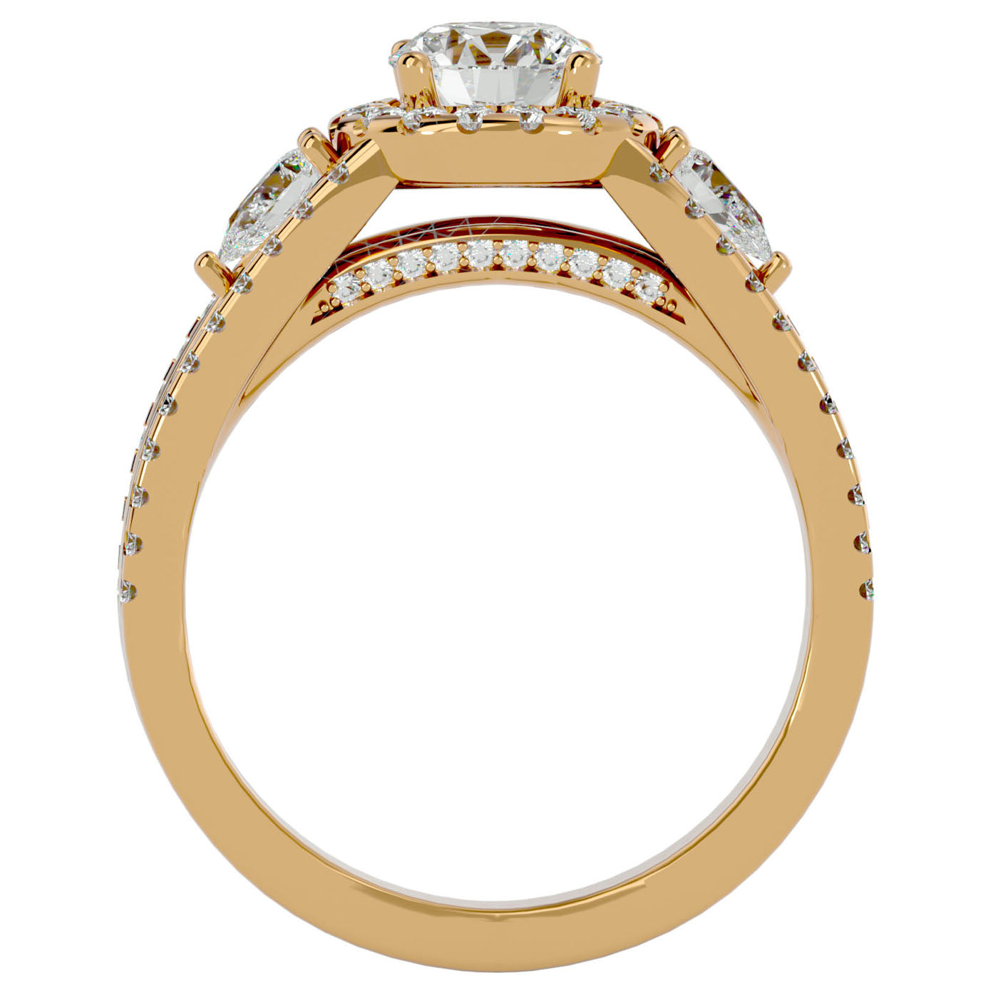 Inel de Logodnă Vintage cu Trei Diamante Create în Laborator Pavè de 1.43 ct din 18k Aur Galben - Castelo.ro