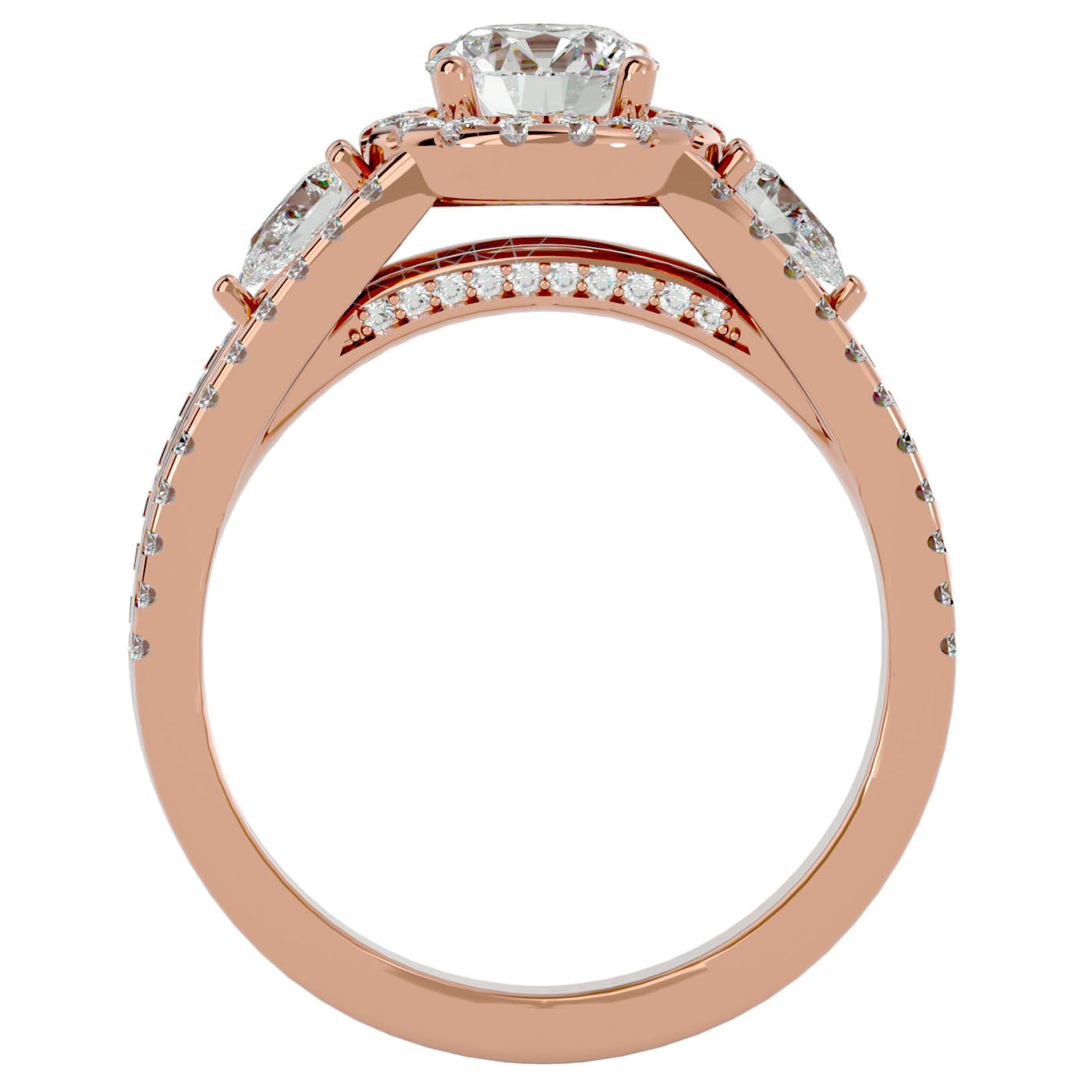 Inel de Logodnă Vintage cu Trei Moissanite Pavè de 1.43 ct din 18k Aur Roz - Castelo.ro