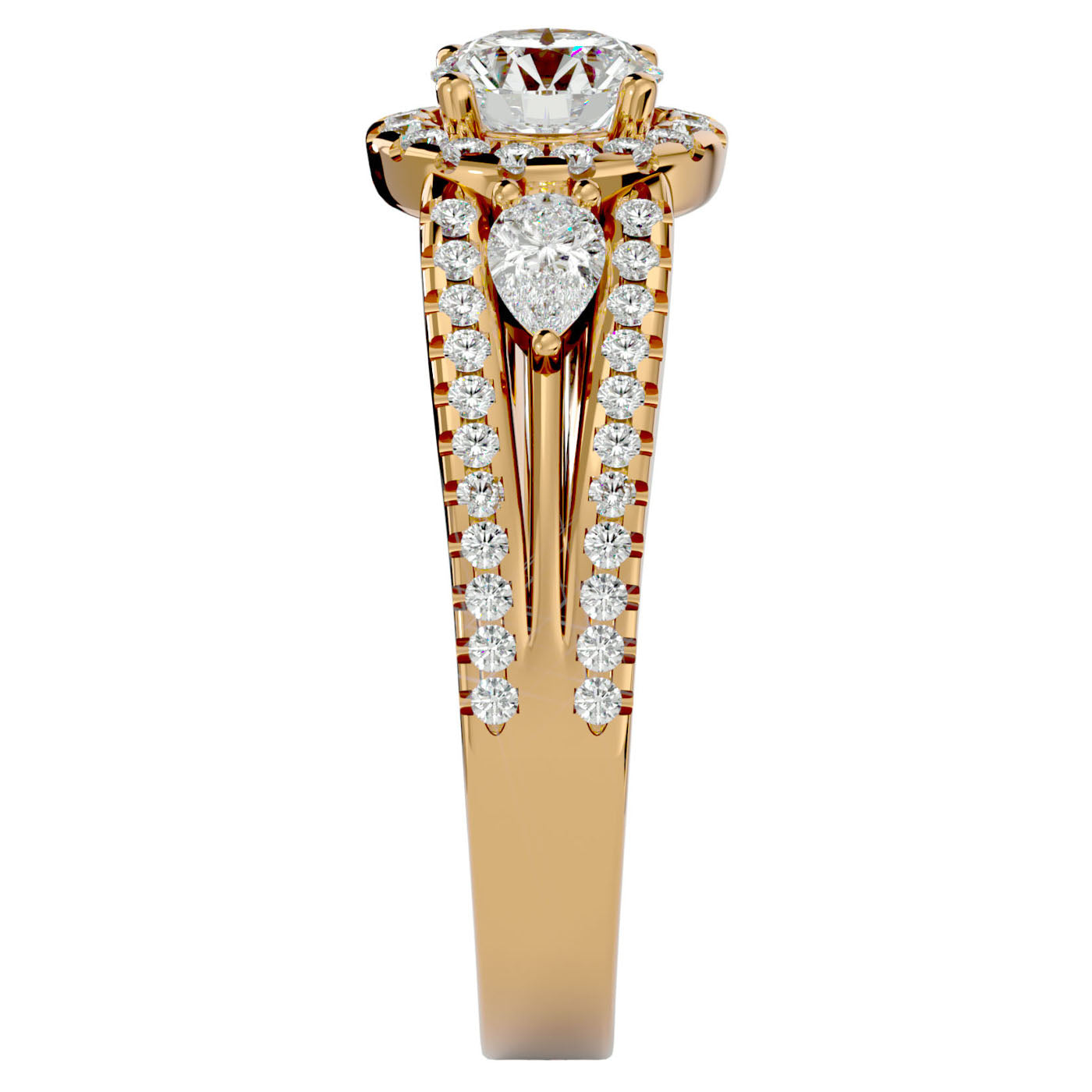 Inel de Logodnă Vintage cu Trei Moissanite Pavè de 1.43 ct din 18k Aur Galben - Castelo.ro