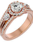 Inel de Logodnă Vintage cu Trei Moissanite Pavè de 1.43 ct din 18k Aur Roz - Castelo.ro