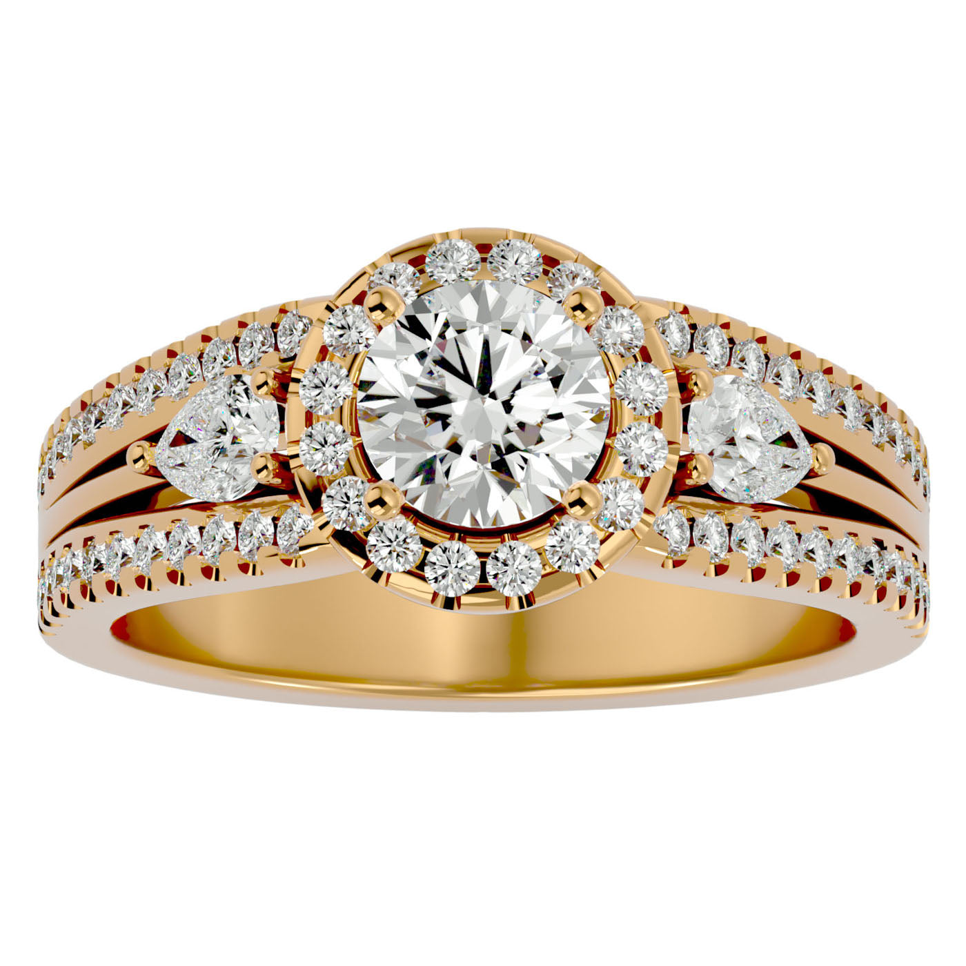 Inel de Logodnă Vintage cu Trei Moissanite Pavè 1.43 ct din 18k Aur Galben - Castelo.ro