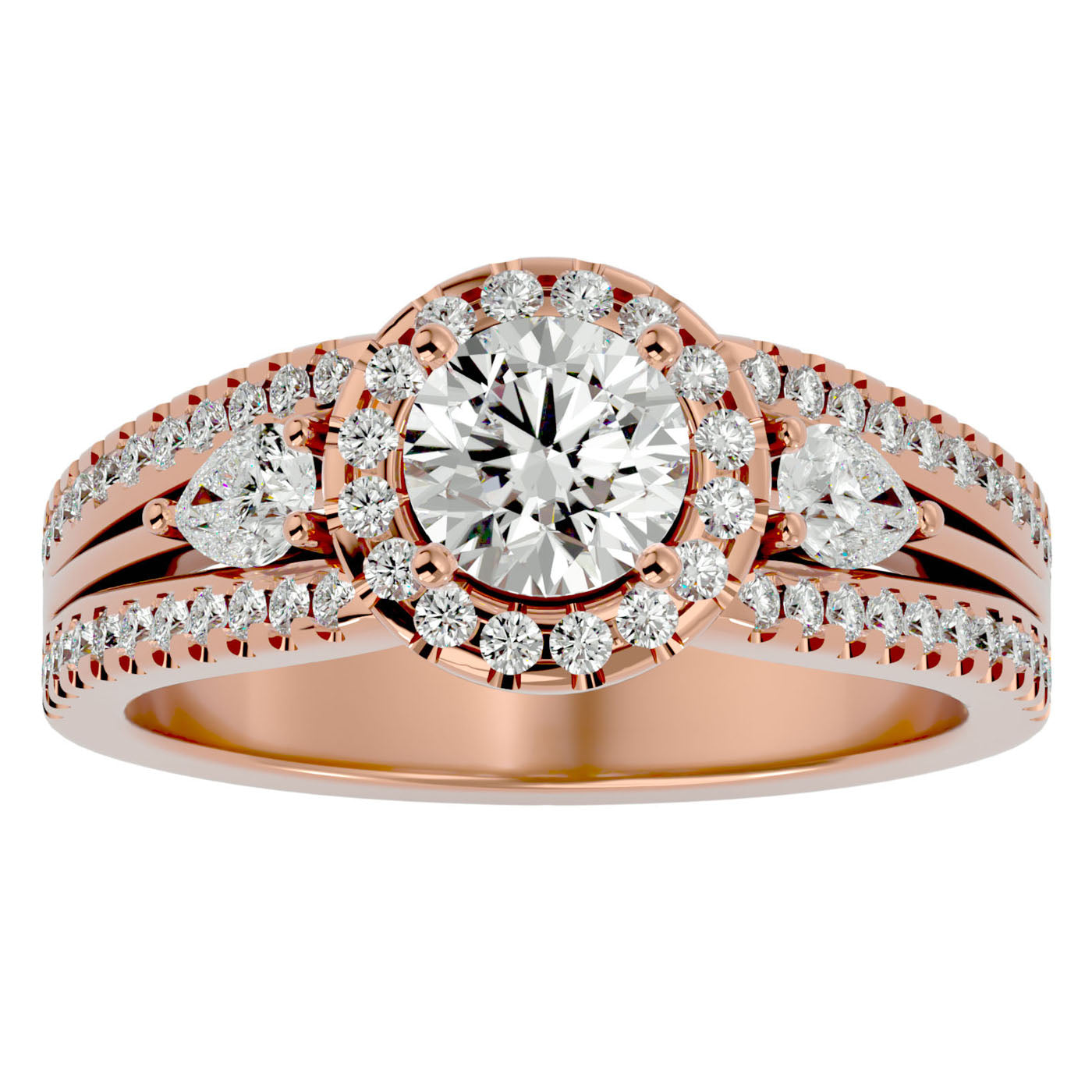 Inel de Logodnă Vintage cu Trei Moissanite Pavè 1.43 ct din 18k Aur Roz - Castelo.ro