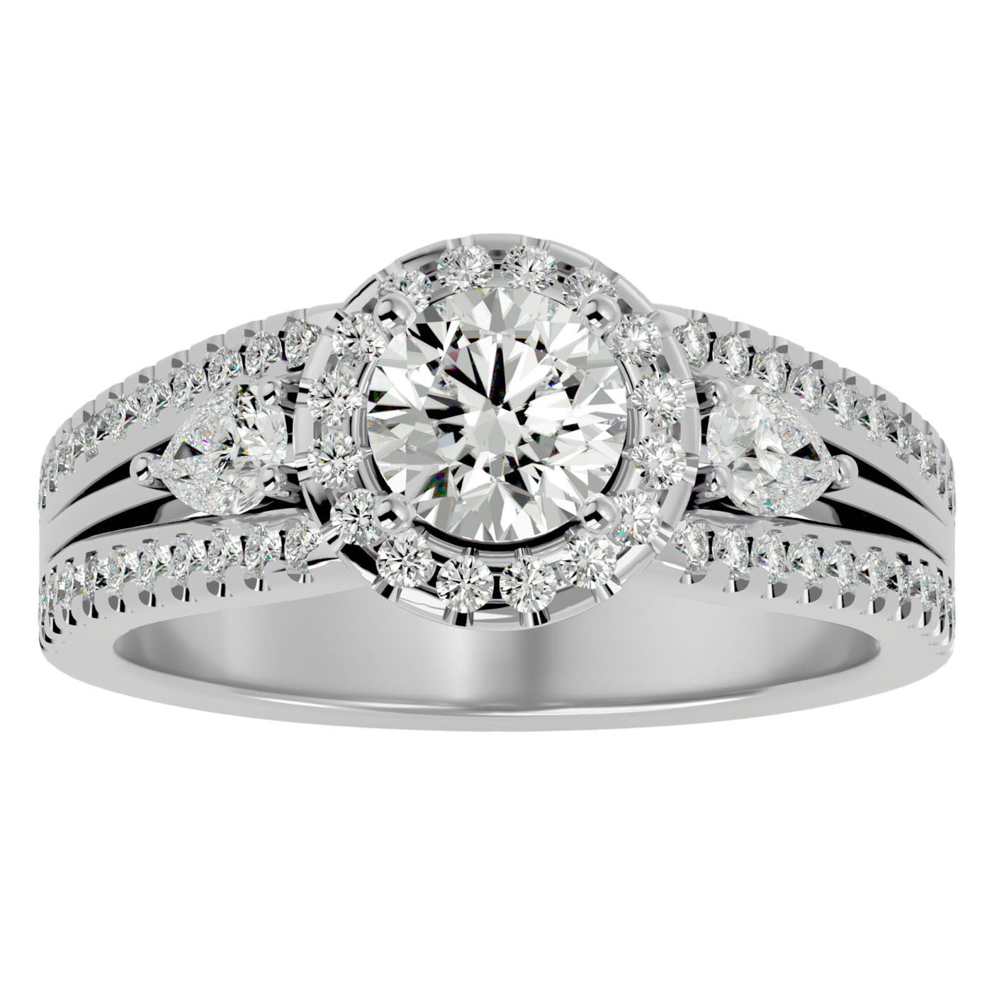 Inel de Logodnă Vintage cu Trei Moissanite Pavè 1.43 ct din Platina - Castelo.ro