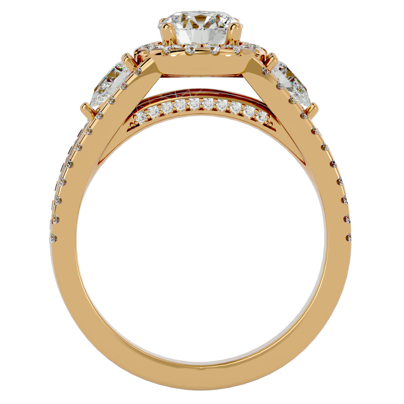 Inel de Logodnă Vintage cu Trei Moissanite Pavè 1.43 ct din 18k Aur Galben - Castelo.ro