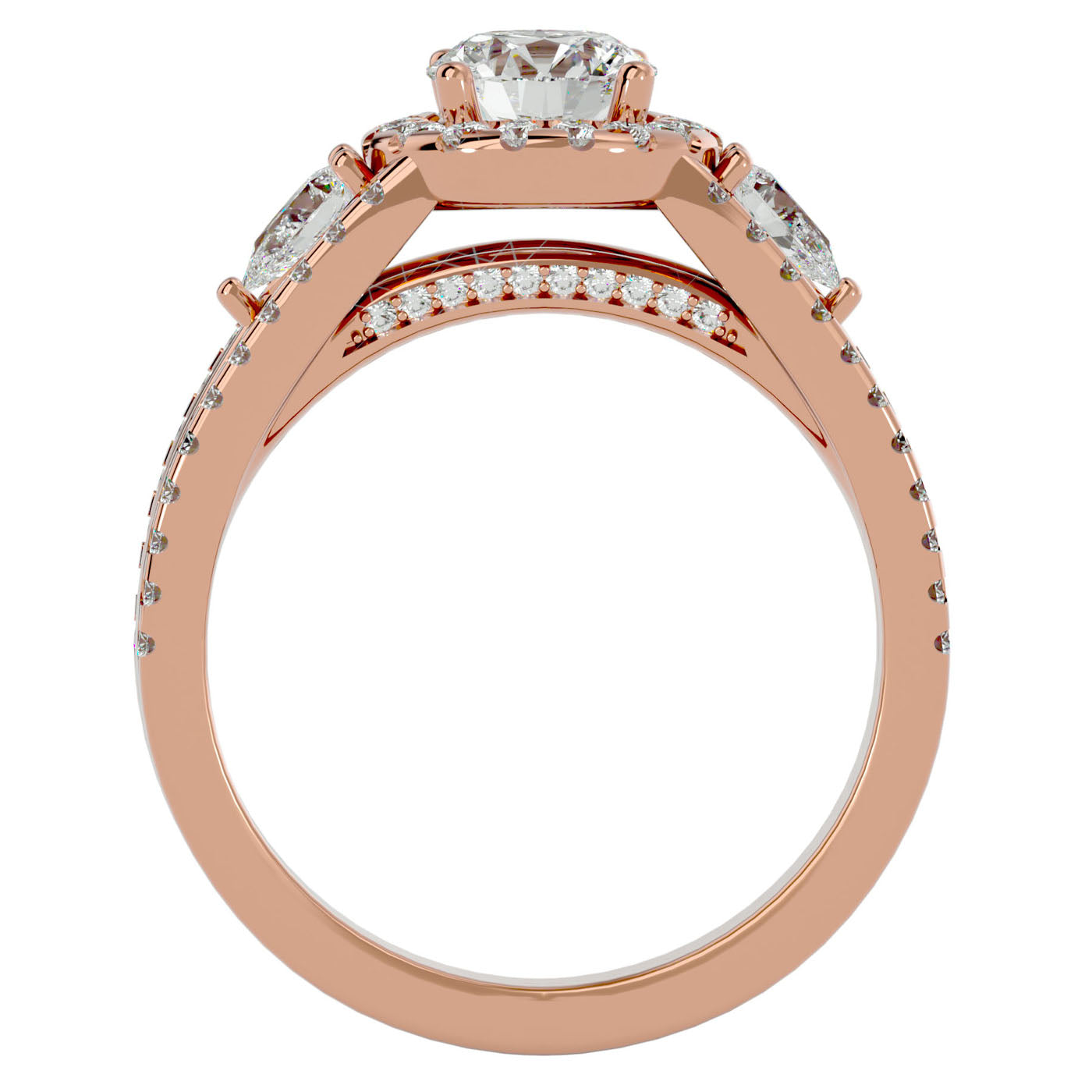 Inel de Logodnă Vintage cu Trei Moissanite Pavè 1.43 ct din 18k Aur Roz - Castelo.ro