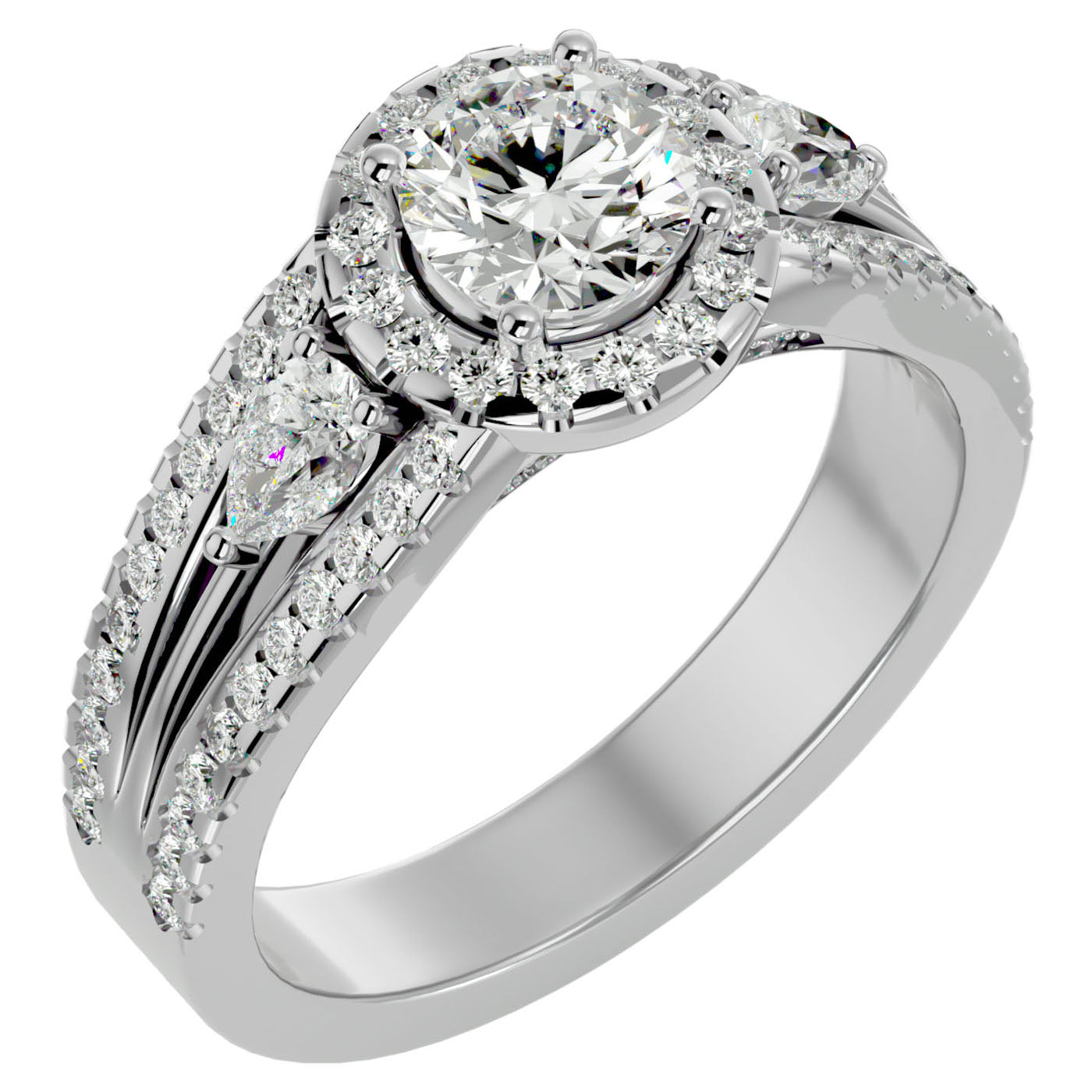 Inel de Logodnă Vintage cu Trei Moissanite Pavè 1.43 ct din Platina - Castelo.ro