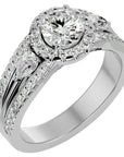 Inel de Logodnă Vintage cu Trei Moissanite Pavè 1.43 ct din Platina - Castelo.ro
