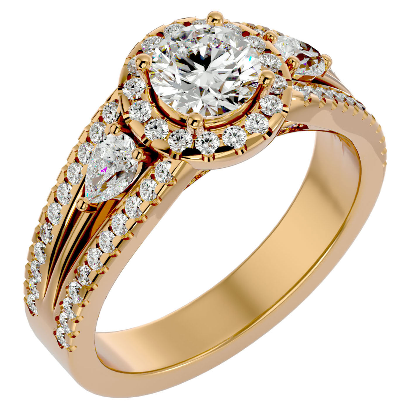 Inel de Logodnă Vintage cu Trei Moissanite Pavè 1.43 ct din 18k Aur Galben - Castelo.ro