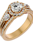 Inel de Logodnă Vintage cu Trei Moissanite Pavè 1.43 ct din 18k Aur Galben - Castelo.ro