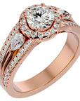 Inel de Logodnă Vintage cu Trei Moissanite Pavè 1.43 ct din 18k Aur Roz - Castelo.ro