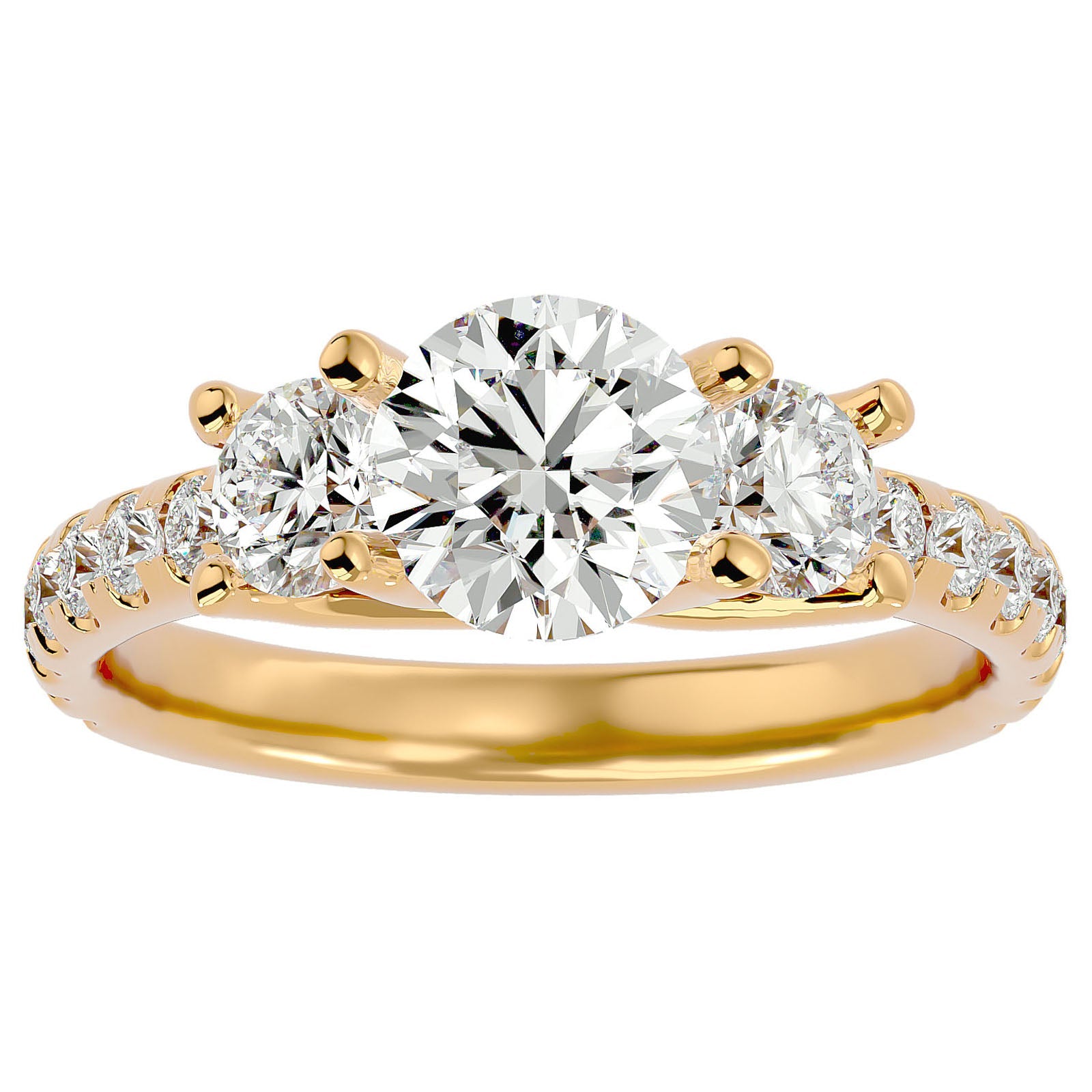 Inel de Logodnă cu Trei Moissanite Pavè de 2.34 ct din 18k Aur Galben - Castelo.ro