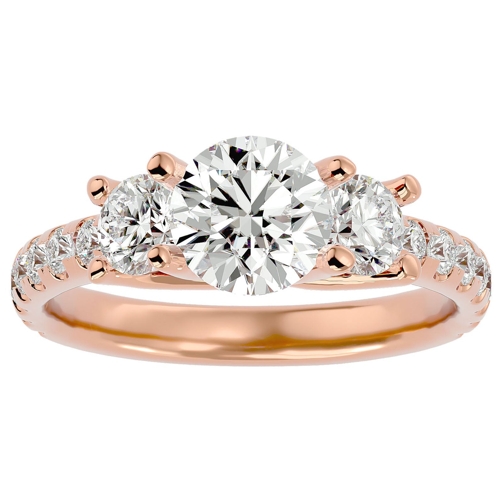Inel de Logodnă cu Trei Moissanite Pavè de 2.34 ct din 18k Aur Roz - Castelo.ro
