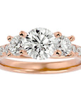 Inel de Logodnă din Aur 14k cu Trei Diamante Create în Laborator Pavè de 2.34 ct din 14k Aur Roz - Castelo.ro