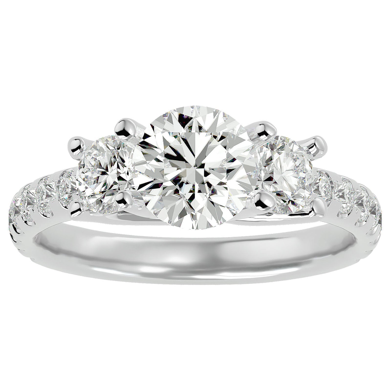 Inel de Logodnă cu Trei Moissanite Pavè de 2.34 ct din Platina - Castelo.ro