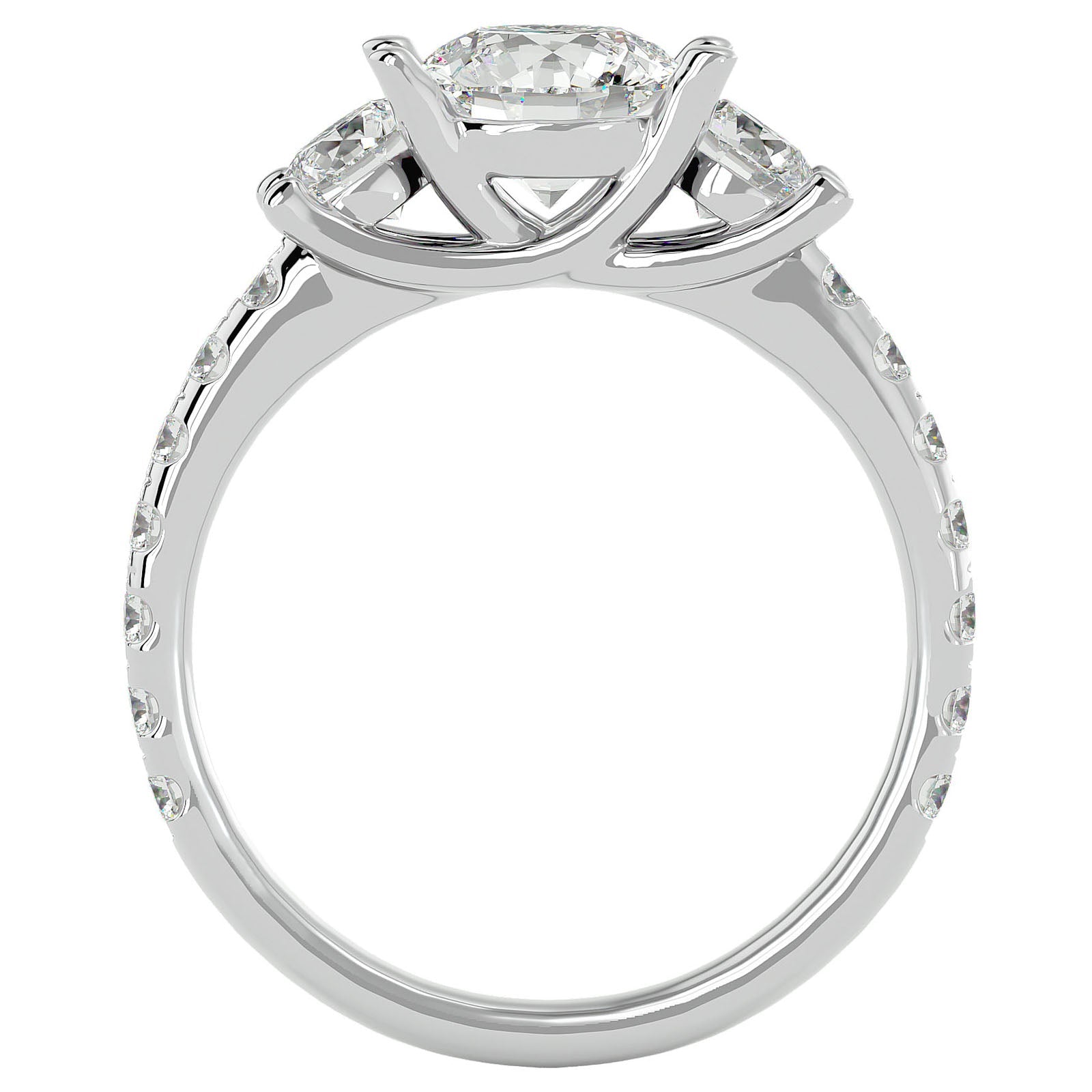 Inel de Logodnă cu Trei Moissanite Pavè de 2.34 ct din Platina - Castelo.ro